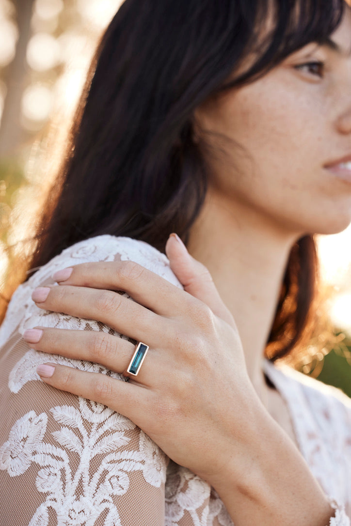 Untouchable Aura: Aqua Blue Tourmaline Rose Gold Ring