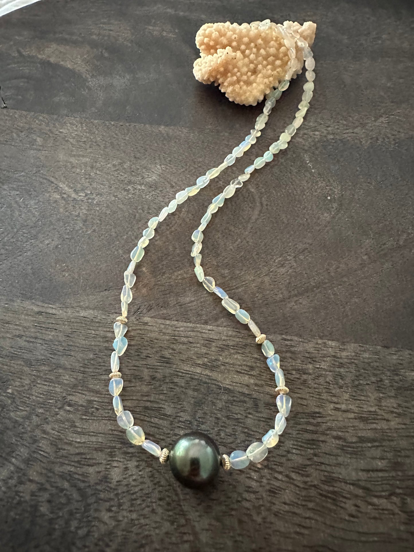 Ethiopian Opal and Tahitian Pearl 20” Necklace