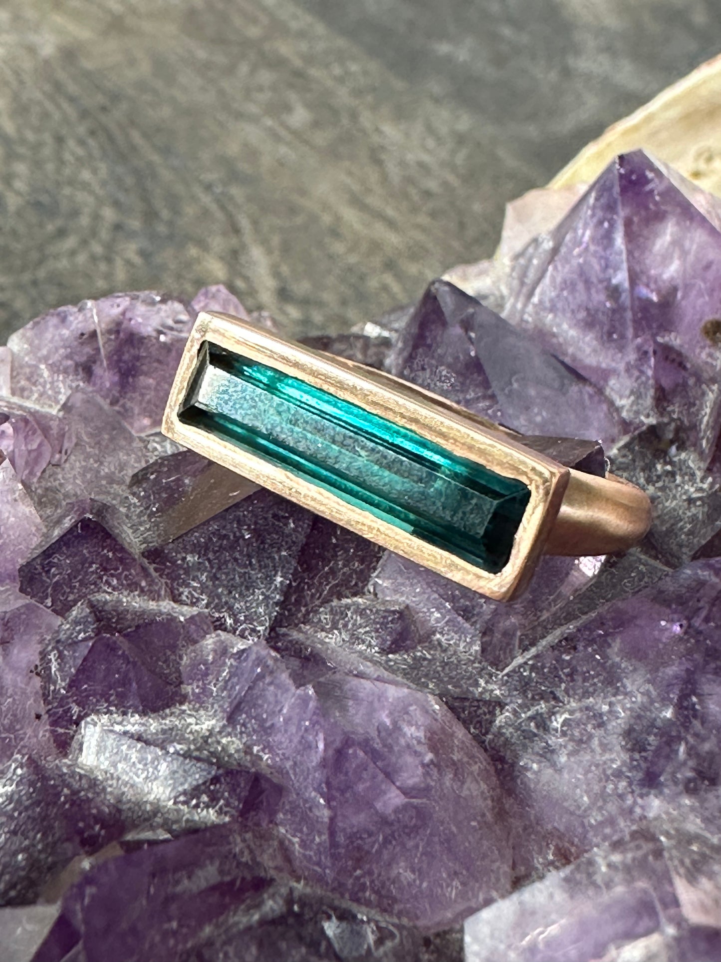 Untouchable Aura: Aqua Blue Tourmaline Rose Gold Ring