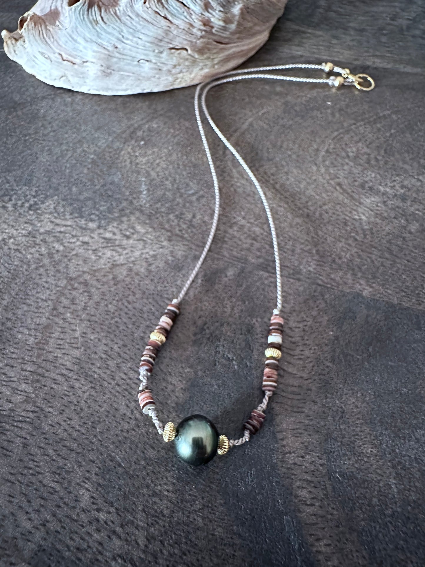 Mystic Sands: Tahitian Pearl & Purple Heishi Shell Necklace