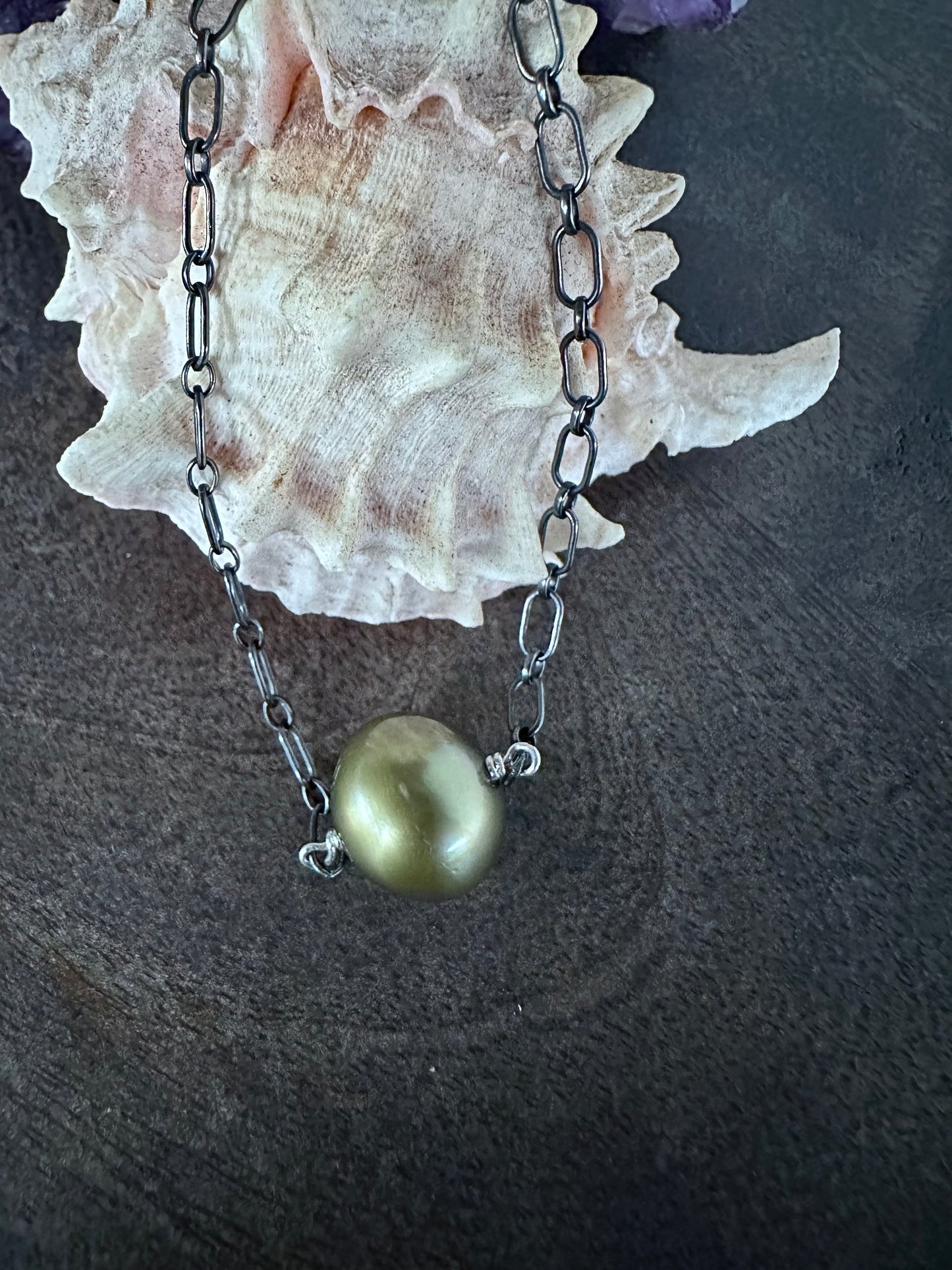 Verdent Silver Large Green Tahitian Pearl Bracelet
