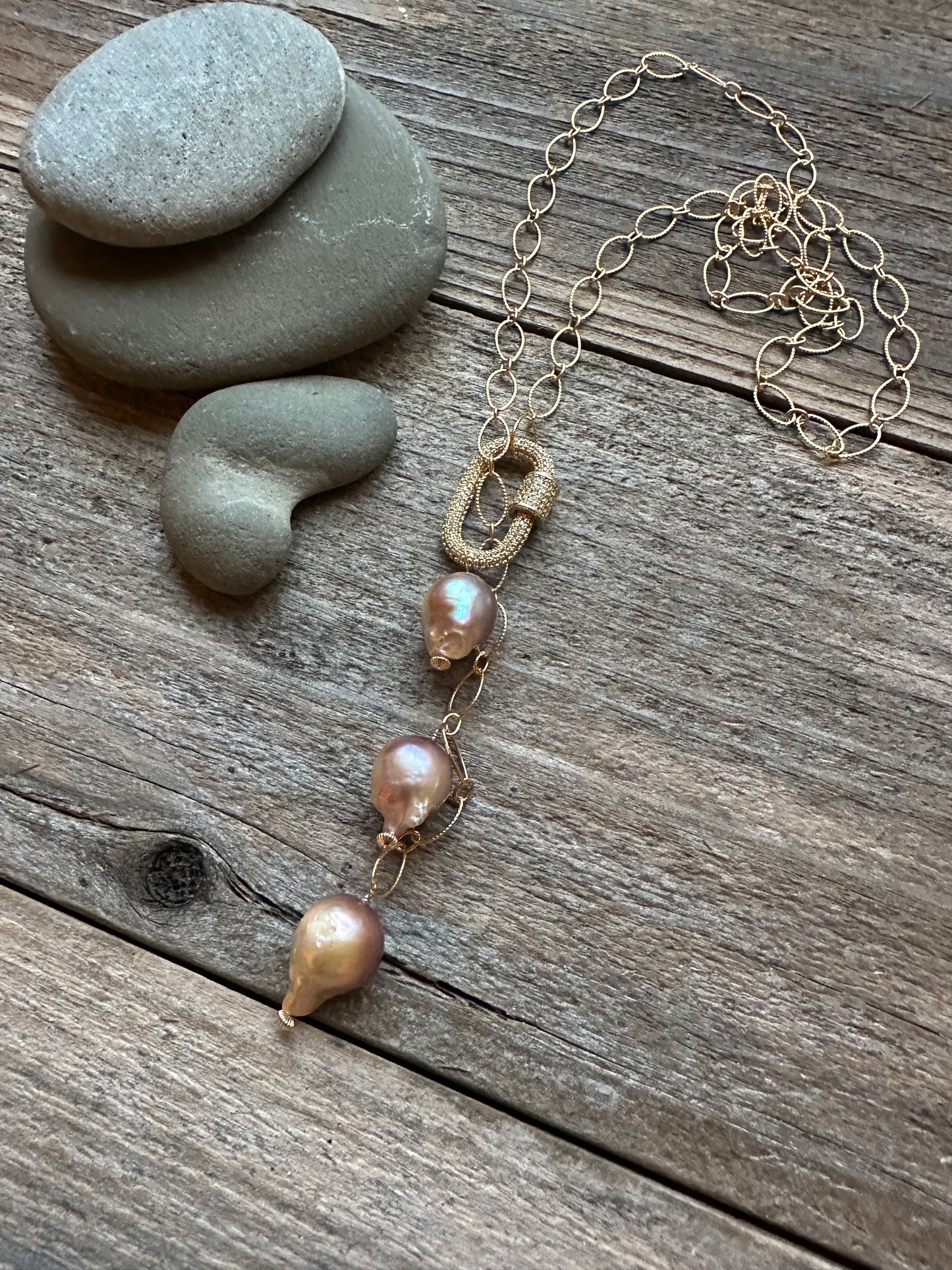 Aurora Fire Gold Filled Fireball Pearl Lariat