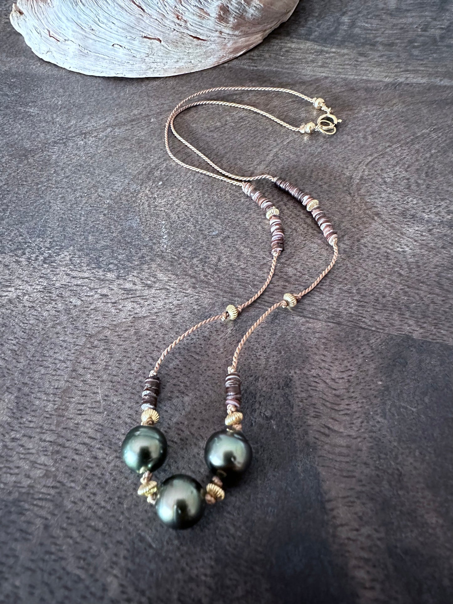 Mystic Sands: Tahitian Pearl & Purple Heishi Shell Necklace