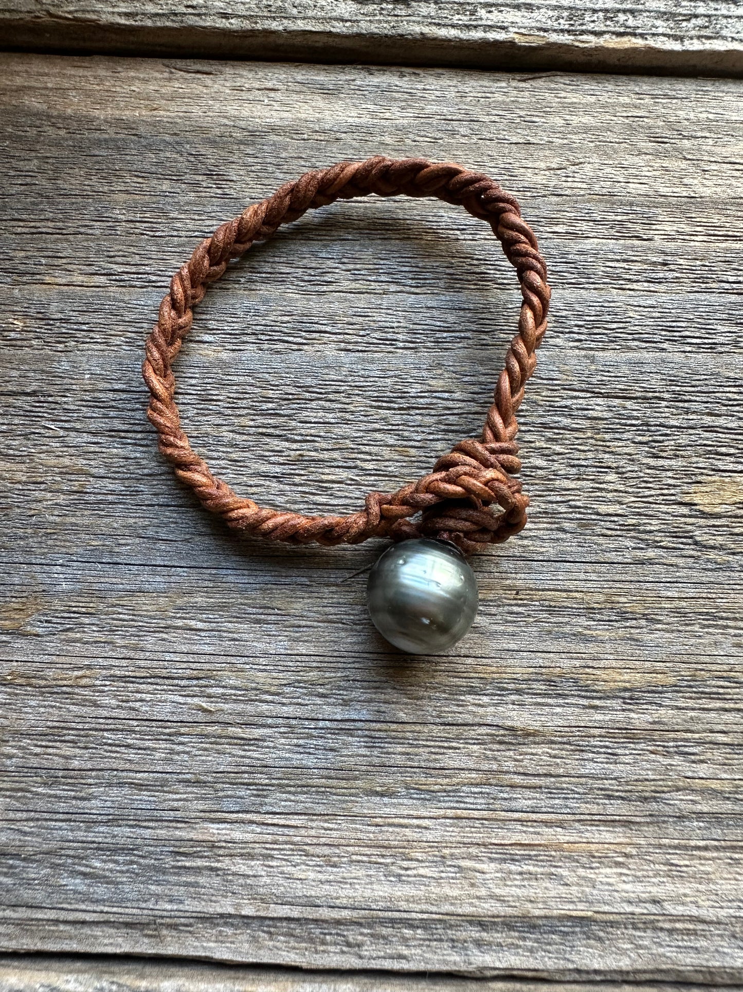 Salt and Saddle Bracelet Tahitian Pearl on Braided Leather