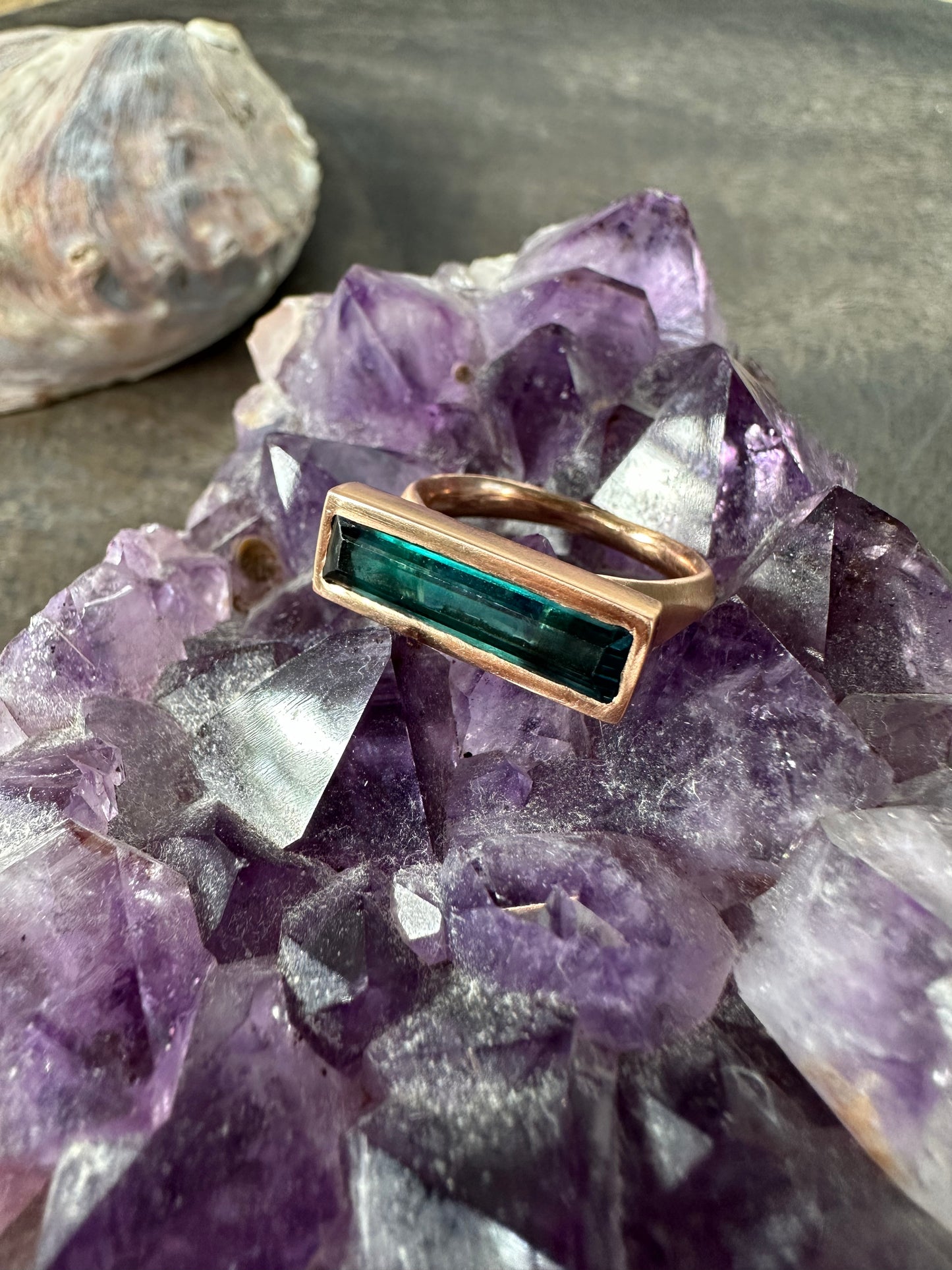 Untouchable Aura: Aqua Blue Tourmaline Rose Gold Ring