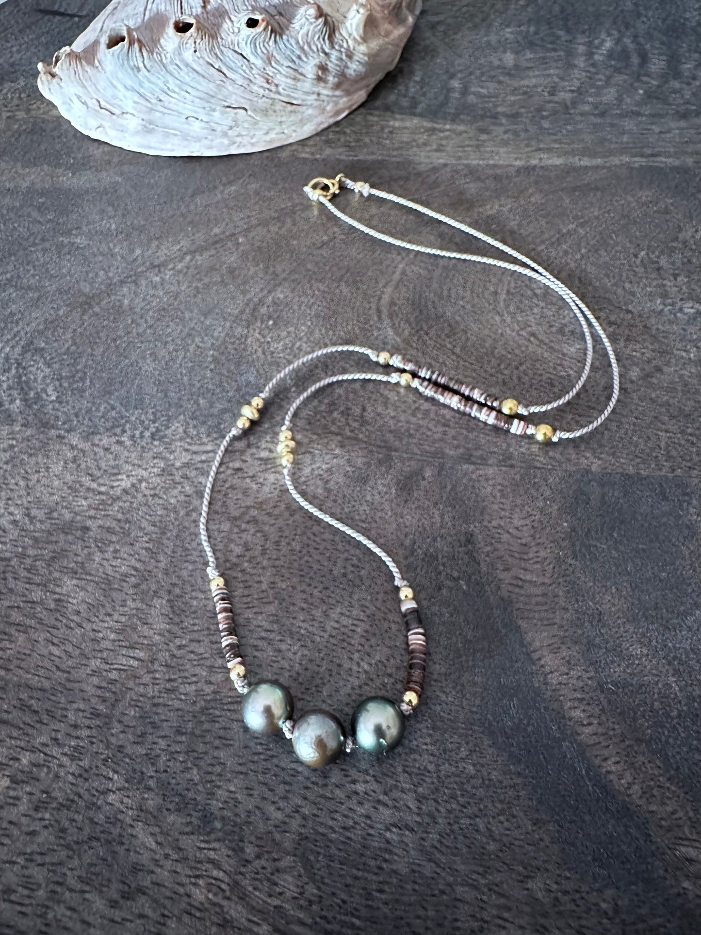 Mystic Sands: Tahitian Pearl & Purple Heishi Shell Necklace
