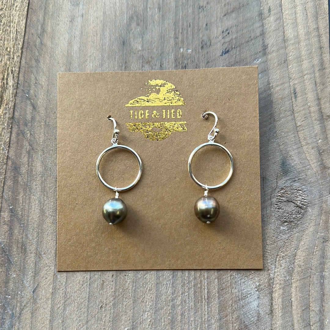 Small Sterling Silver Drop Tahitian Pearl Earrings