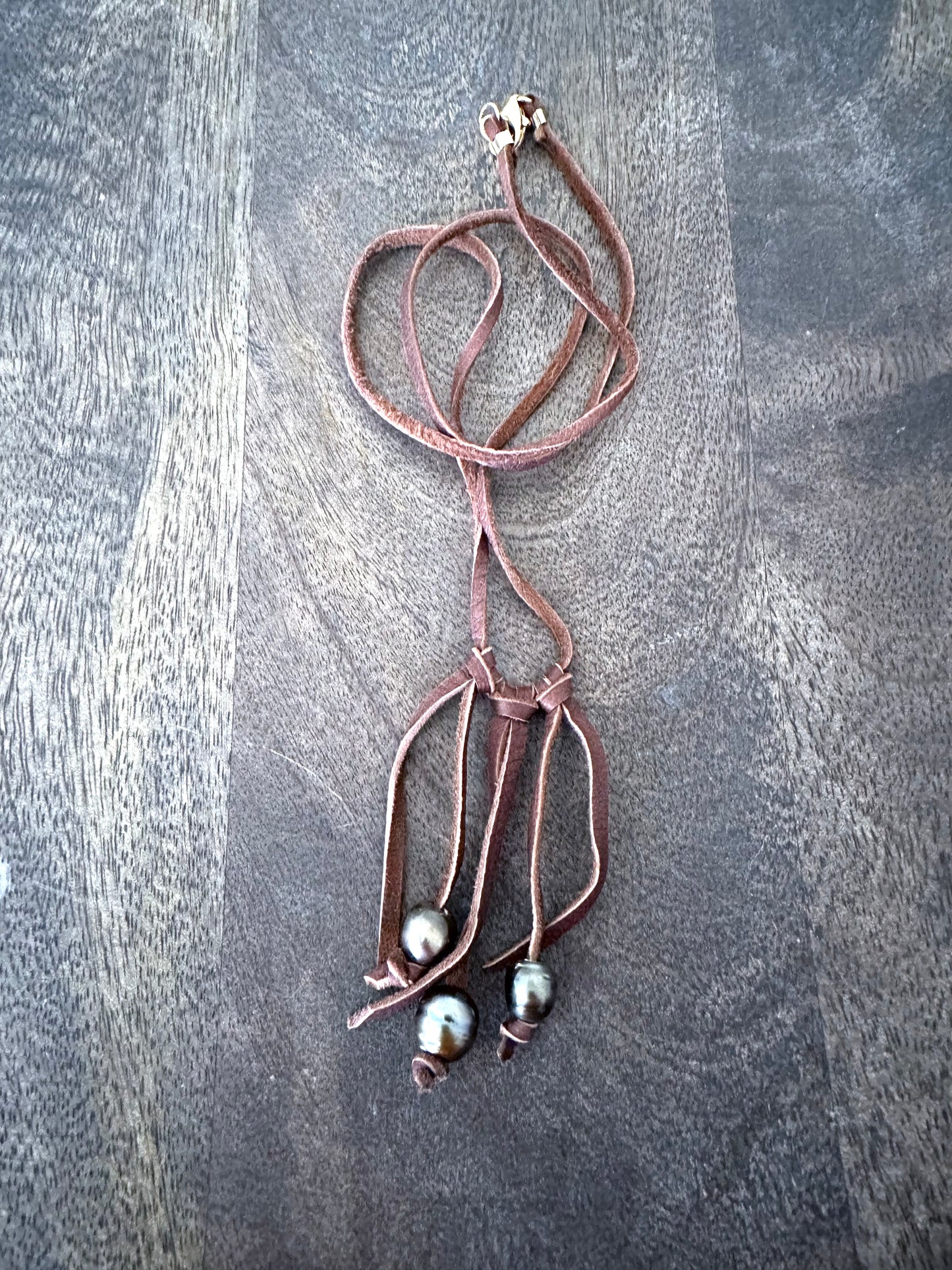 Limu Leather Fringe Tahitian Pearl Necklace