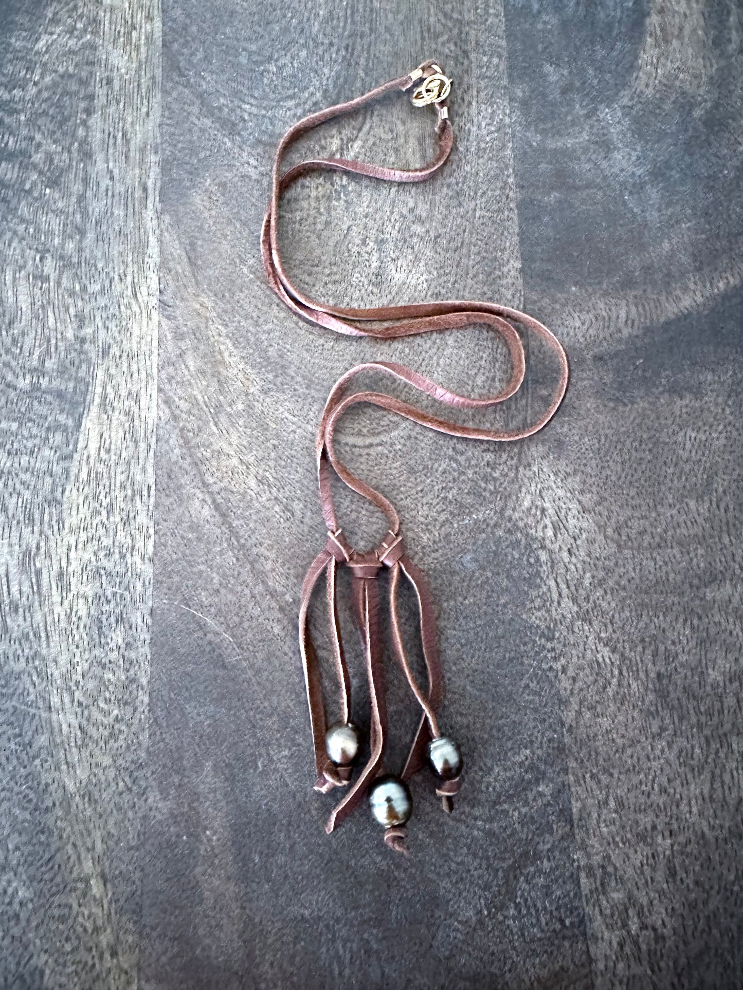 Limu Leather Fringe Tahitian Pearl Necklace