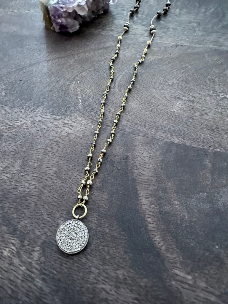 Transformative Brilliance: Diamond Pendant and Pyrite Necklace
