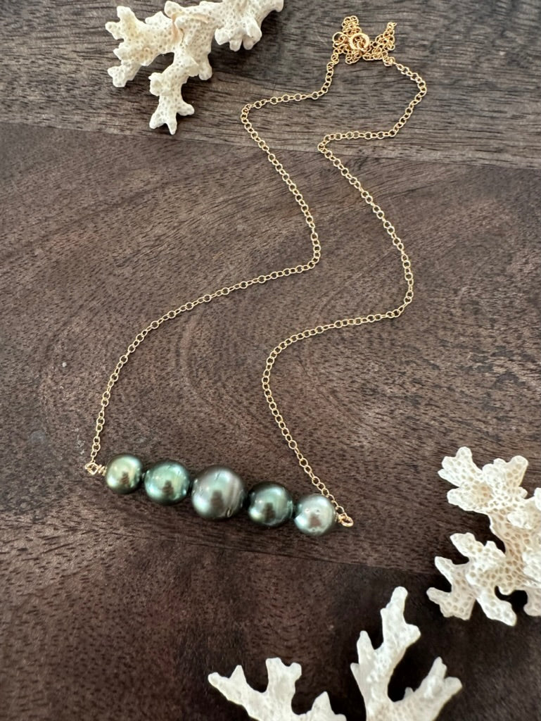 Pearl Horizon: Five Tahitian Pearl Bar Necklace