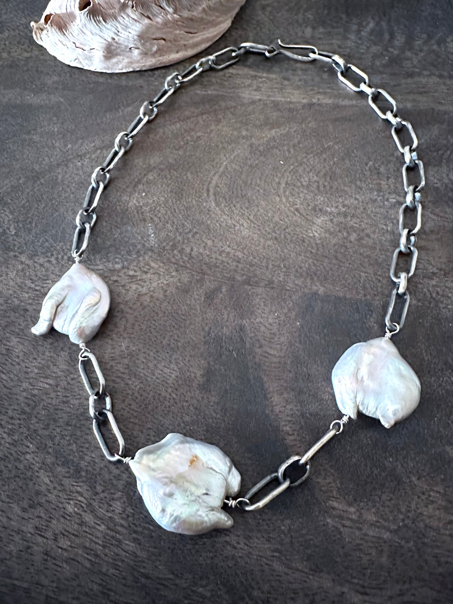 The Navajo Sky: Cloud Pearl Trio Sterling Silver Necklace