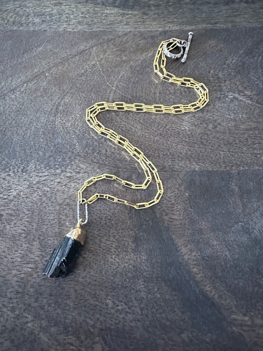 Empowerment Sentinel: Tourmaline Solitaire 18" Gold Filled Paperclip Necklace