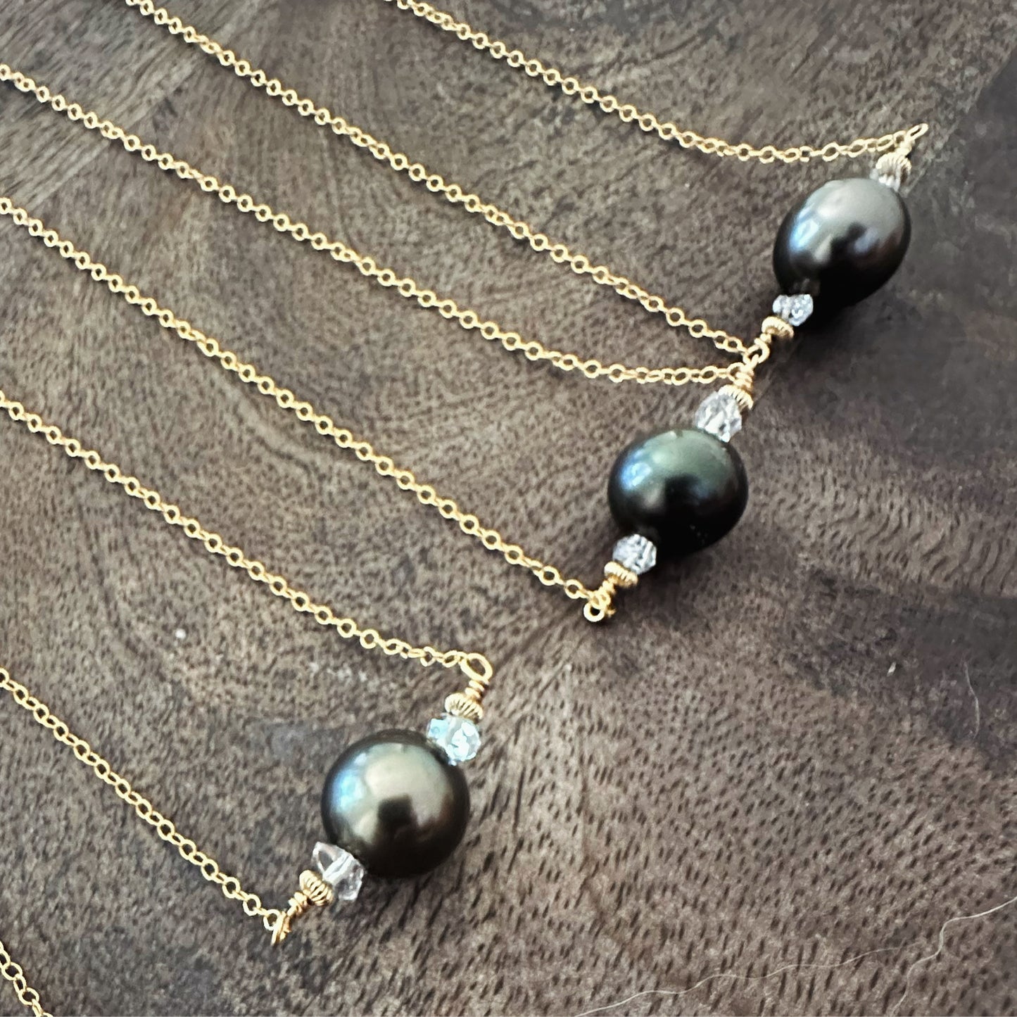 Twilight Sparkle Herkimer Diamond and Tahitian Pearl Necklace