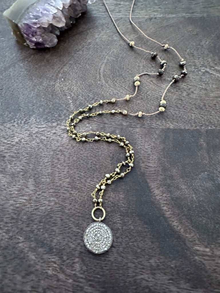 Transformative Brilliance: Diamond Pendant and Pyrite Necklace