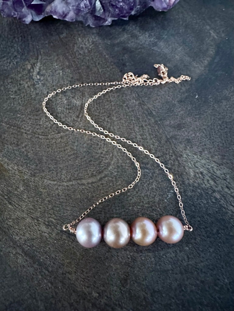 Pink Ombré Edison Pearl Bar on 14K Rose Gold Chain