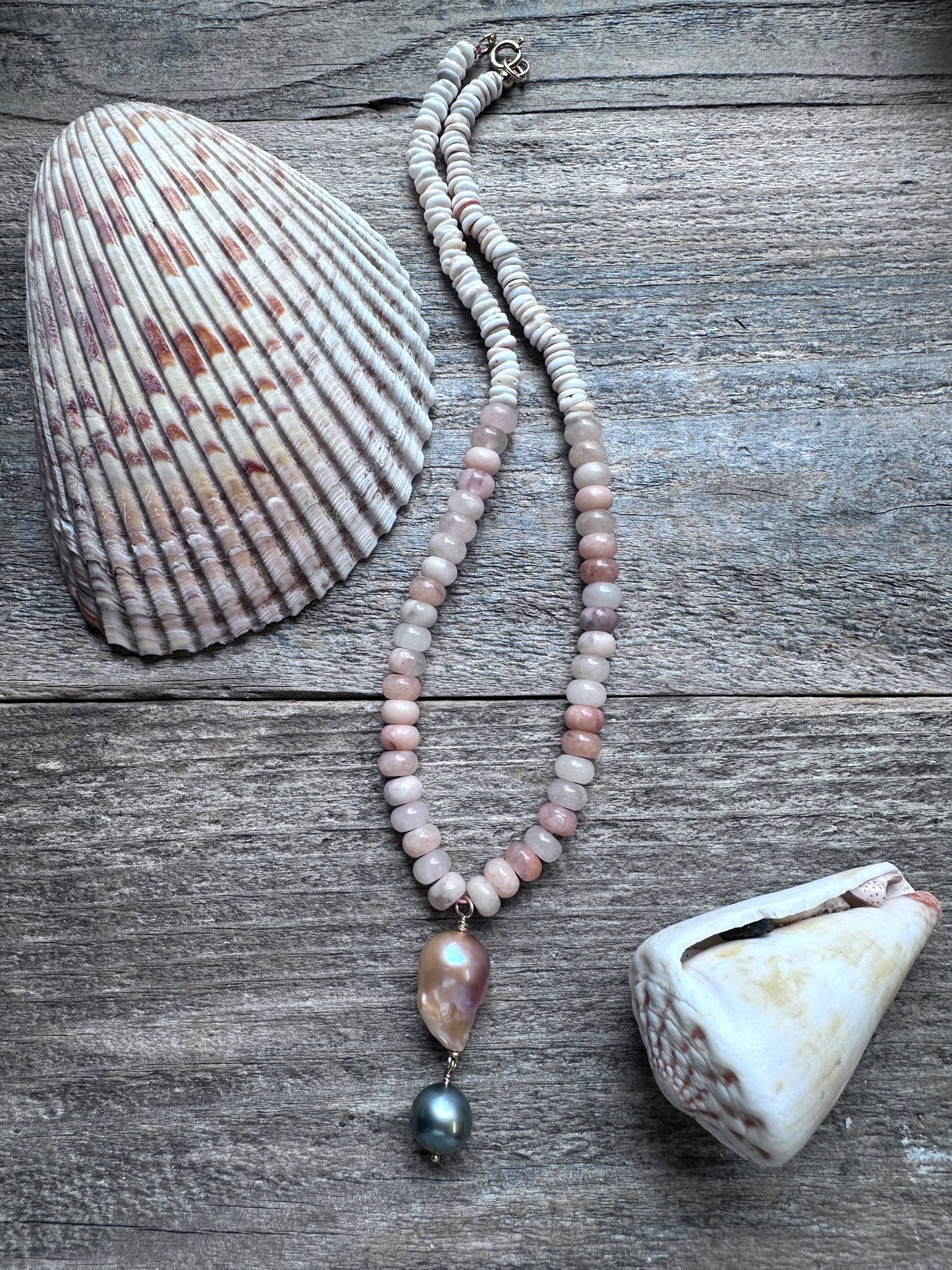 Wild Aventurine Fireball and Tahitian Pearl 16.5” Necklace