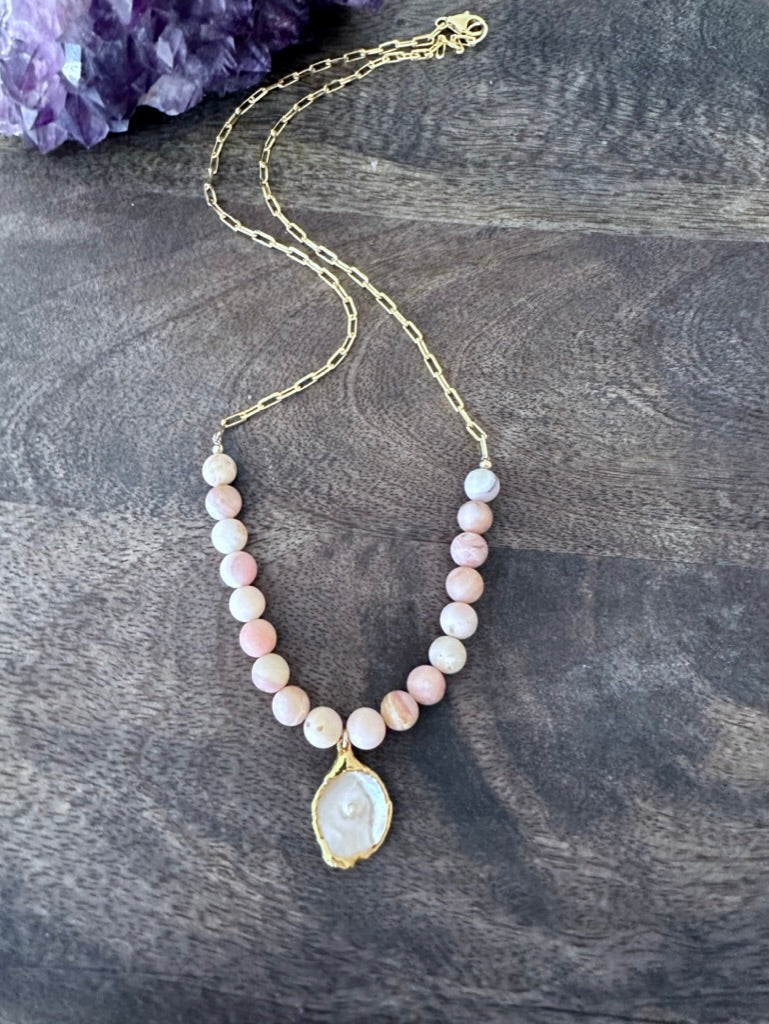 Empowerment Counsel: Love's Resilience Necklace Keshi Pearl and Pink Opal