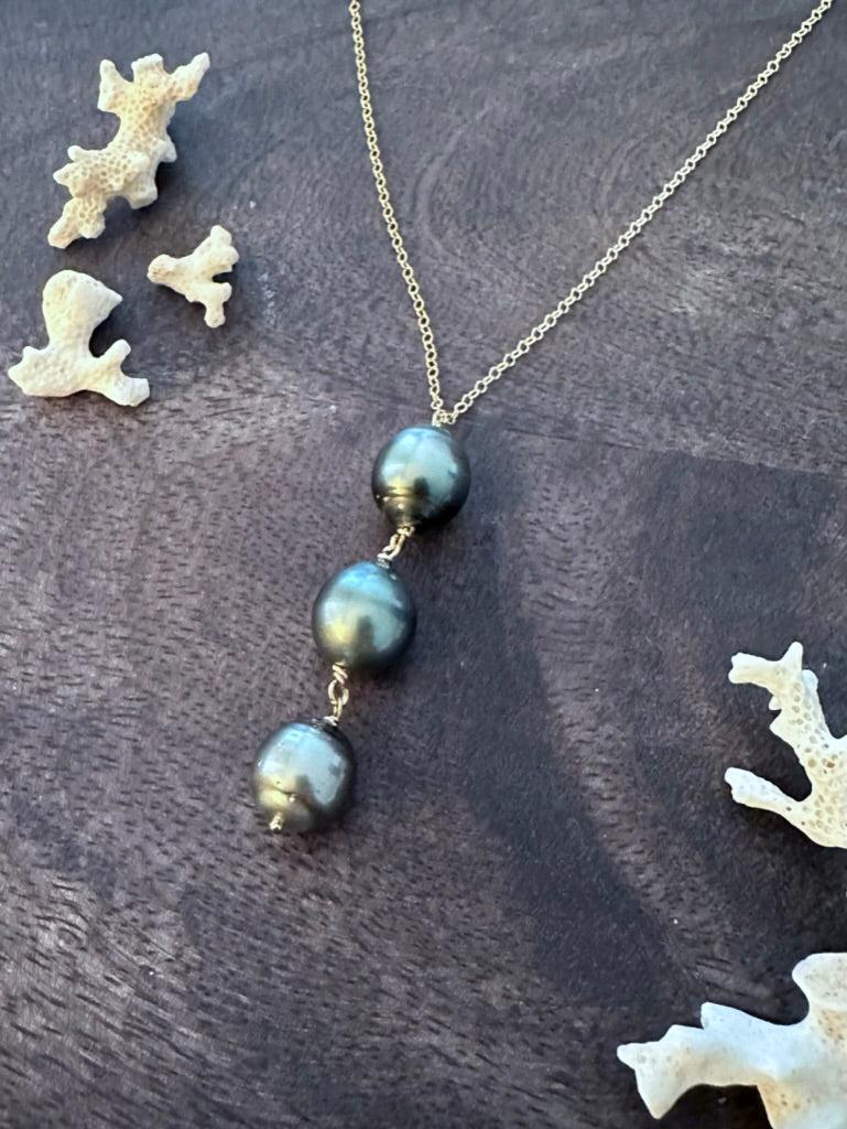 Long Trio Cascade of Tahitan Pearls