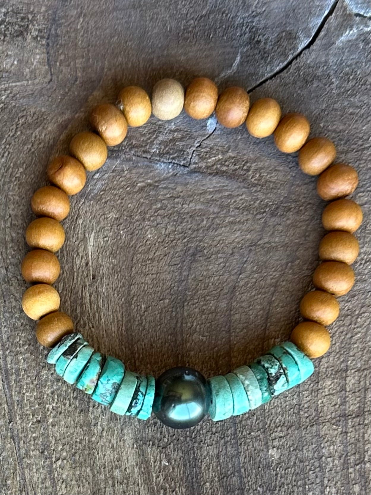 Turquoise Sacred Tide Bracelet with Tahitian Pearl