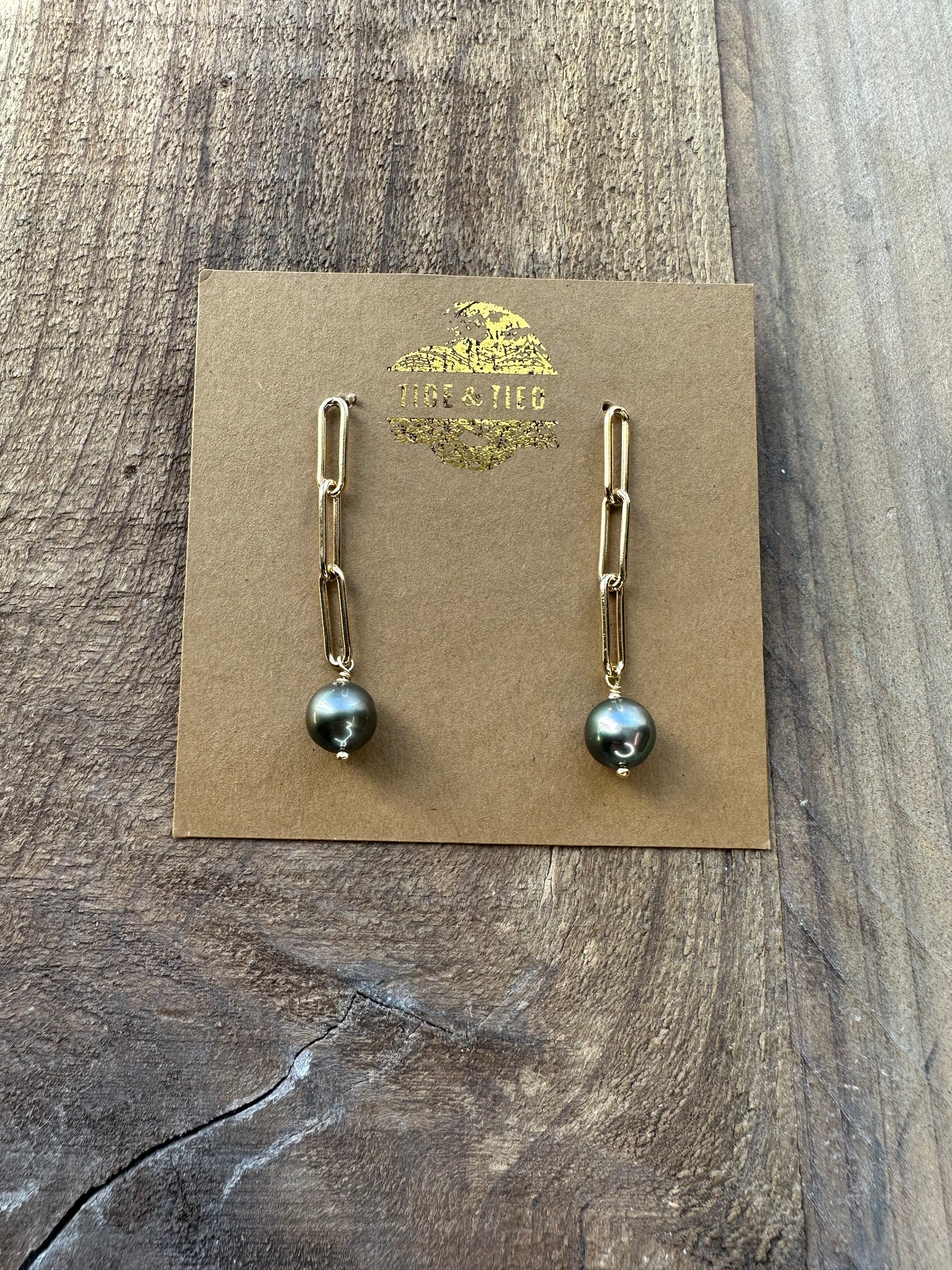 Tide Goddess: Tahitian Pearl Paperclip Chain Earrings