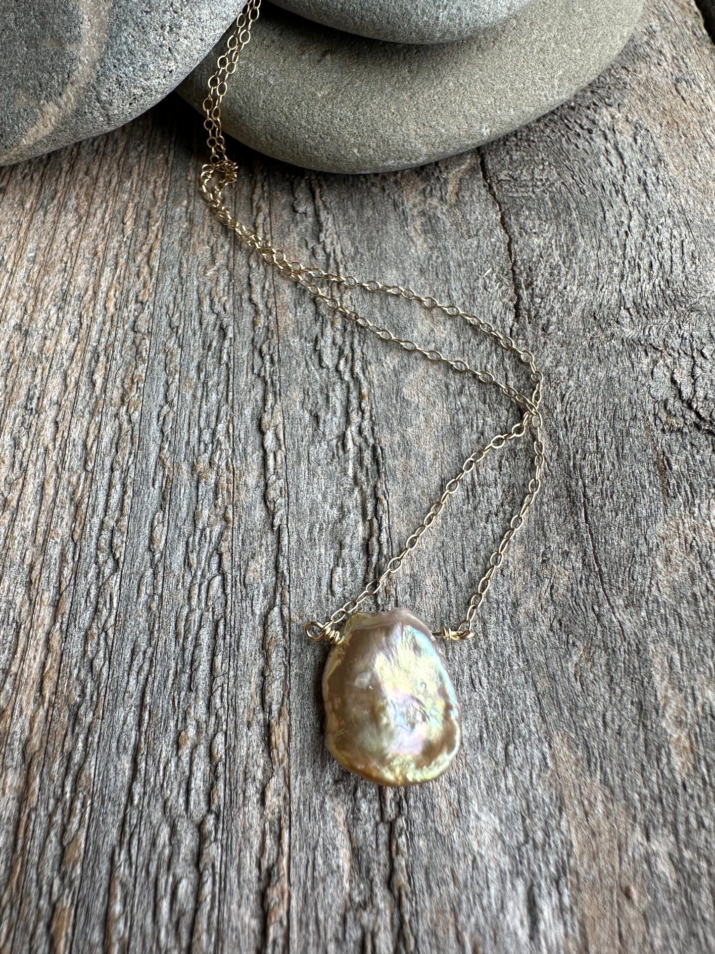 Petal Keshi Metallic Yellow Gold Pearl Necklace