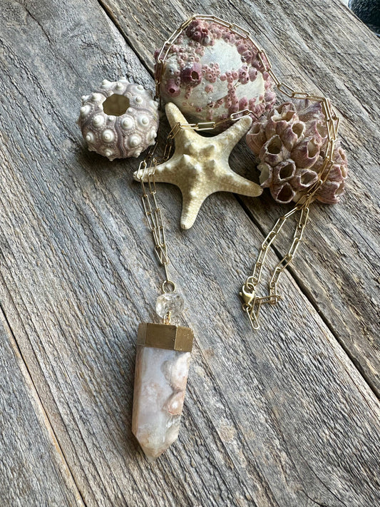 Riviera Bloom Flower Agate and Herkimer Diamond 31" Necklace