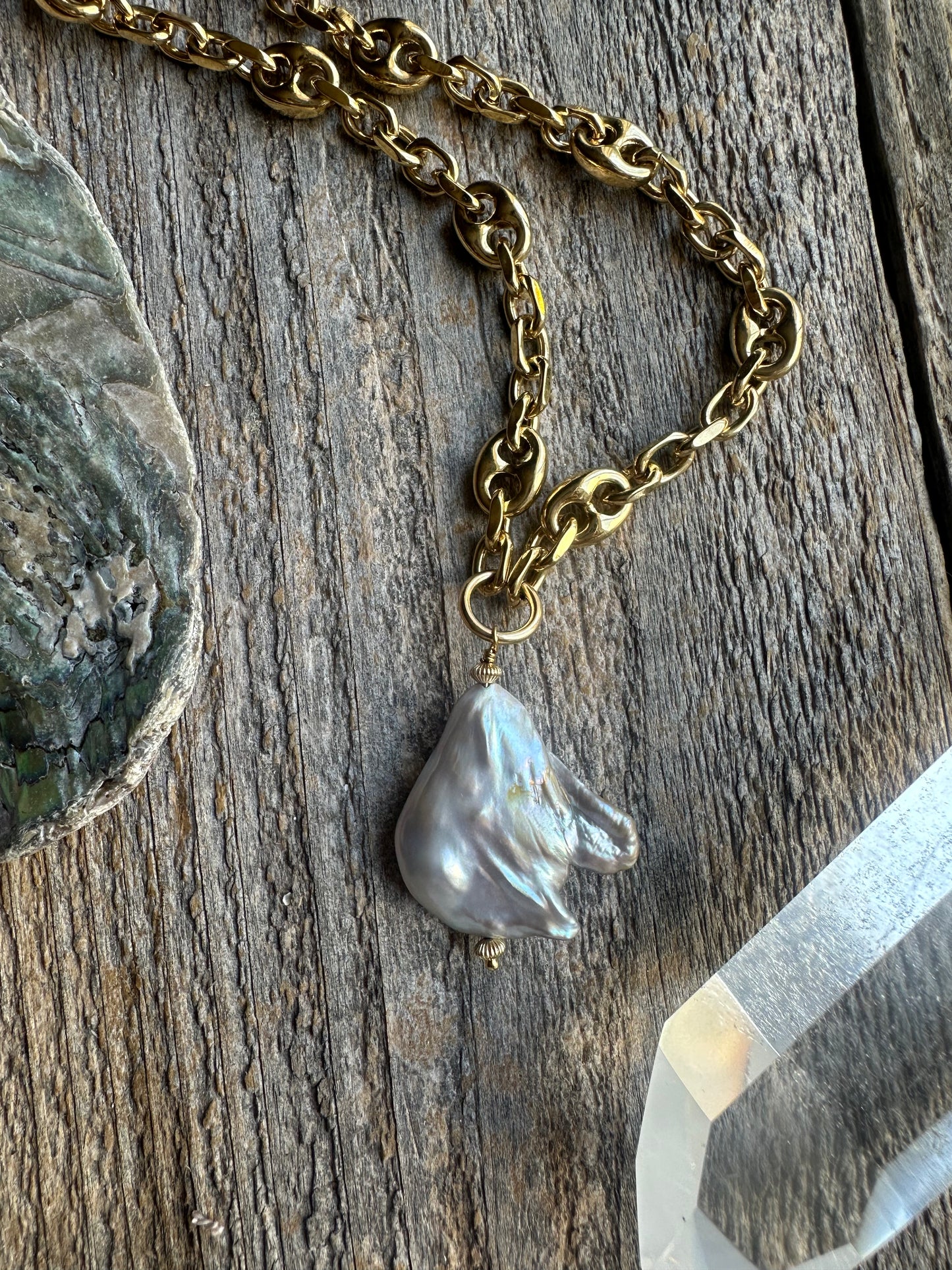 Riviera Cloud Pearl Pendant Gold Overlay 28" Necklace