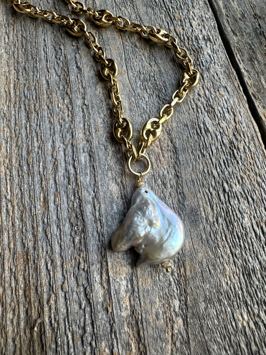 Riviera Cloud Pearl Pendant Gold Overlay 28" Necklace