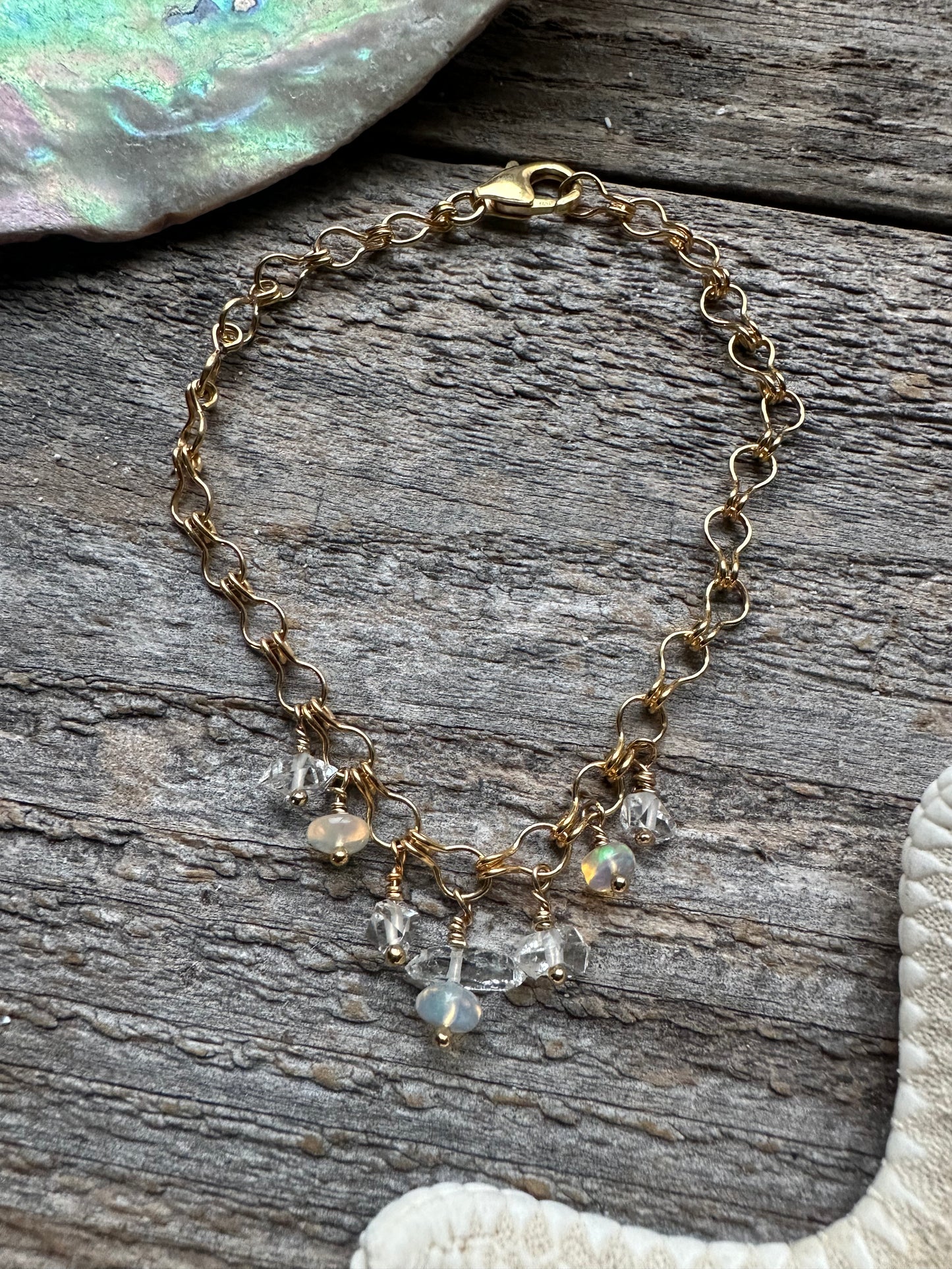 Starlight Opal and Herkimer Diamond 7.5" Bracelet