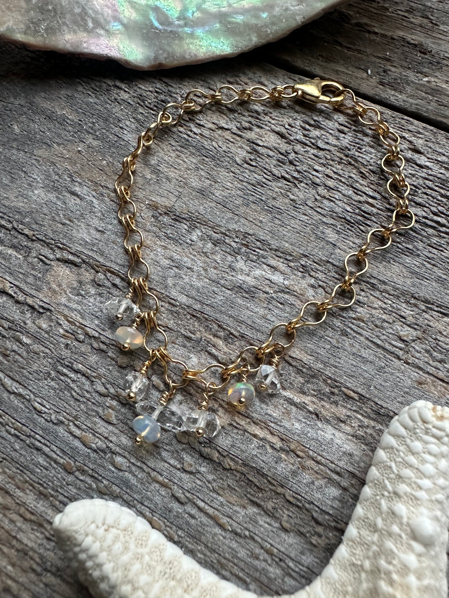 Starlight Opal and Herkimer Diamond 7.5" Bracelet