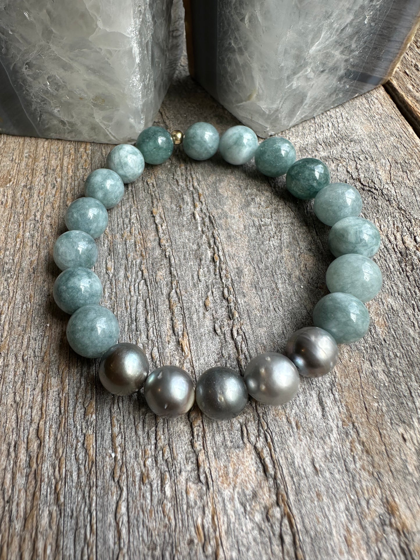 Sea Foam Jade and Tahitian Pearl Bracelet