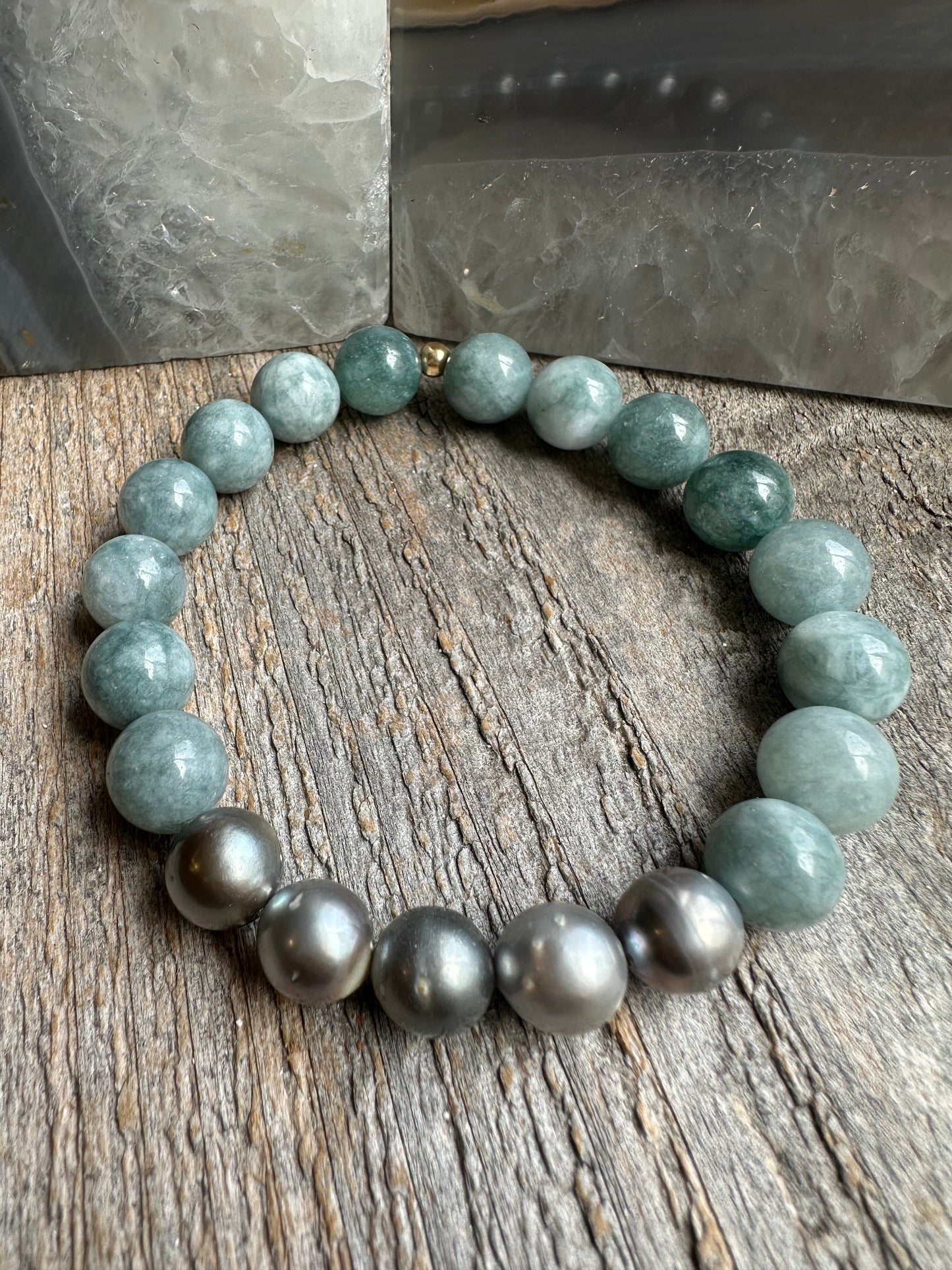 Sea Foam Jade and Tahitian Pearl Bracelet