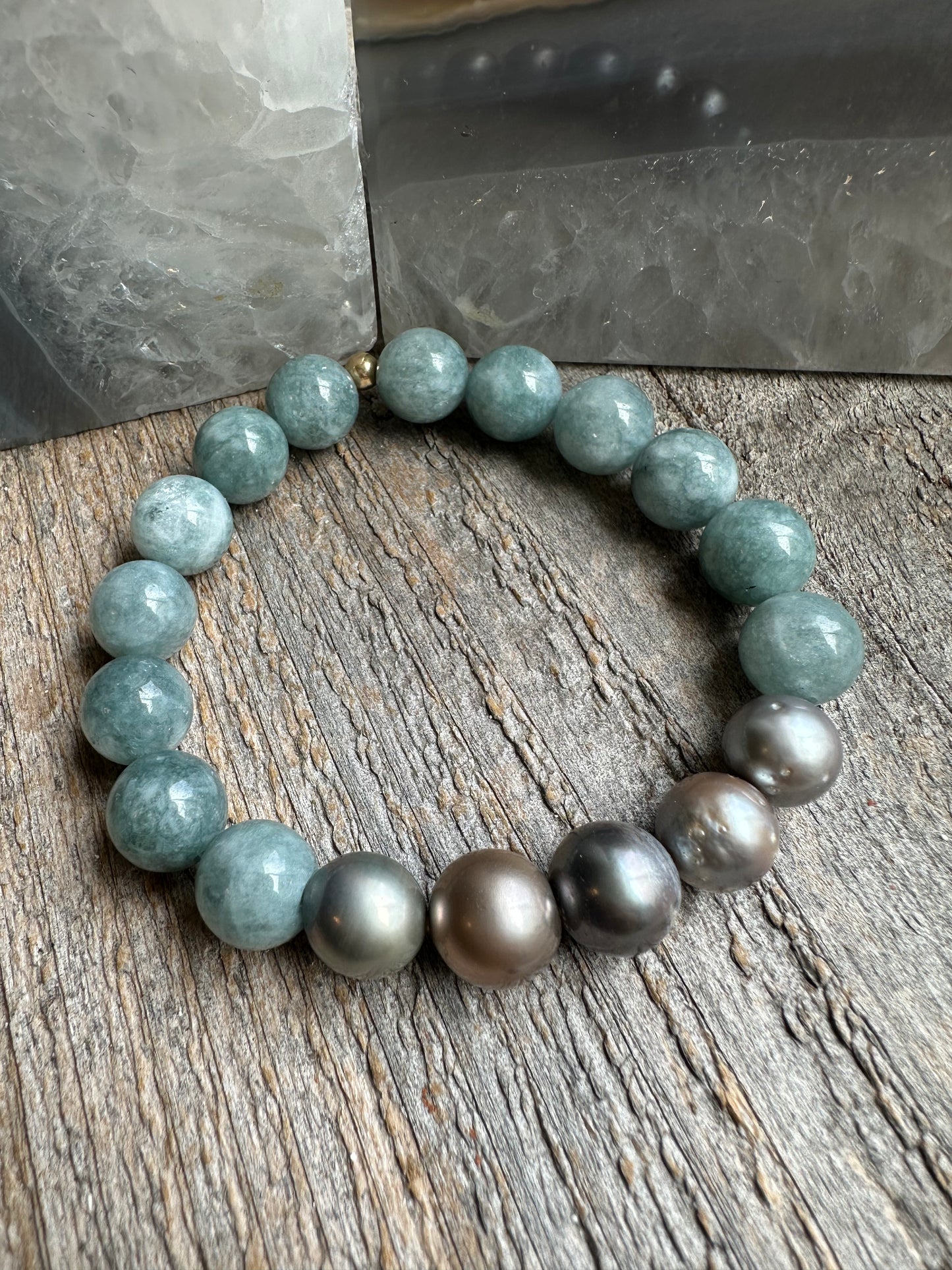 Sea Foam Jade and Tahitian Pearl Bracelet