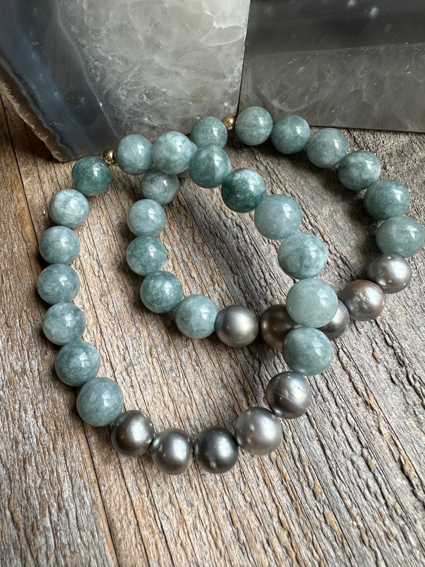 Sea Foam Jade and Tahitian Pearl Bracelet