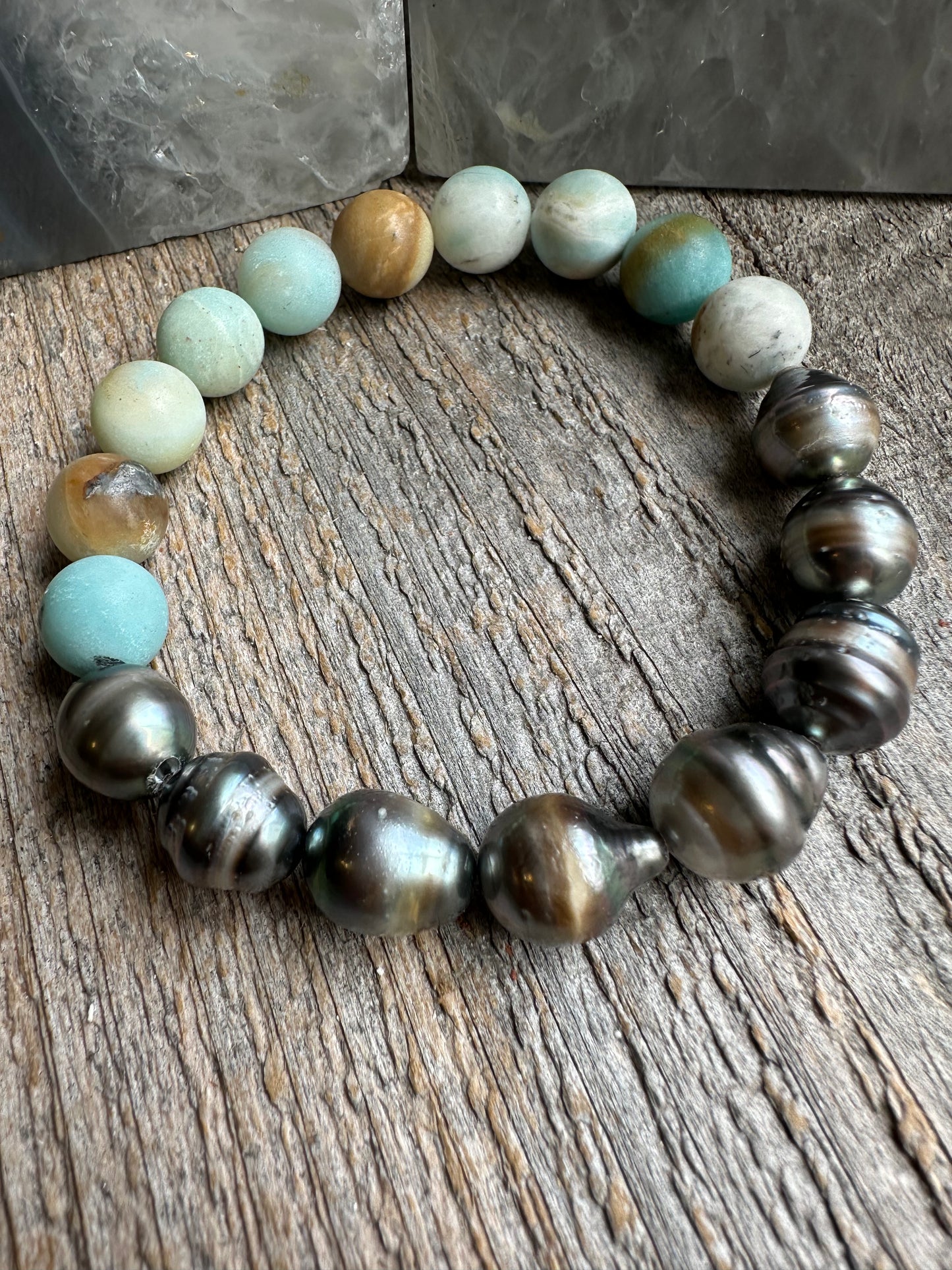 Ocean Current Amazonite and Tahitian Pearl Bracelet