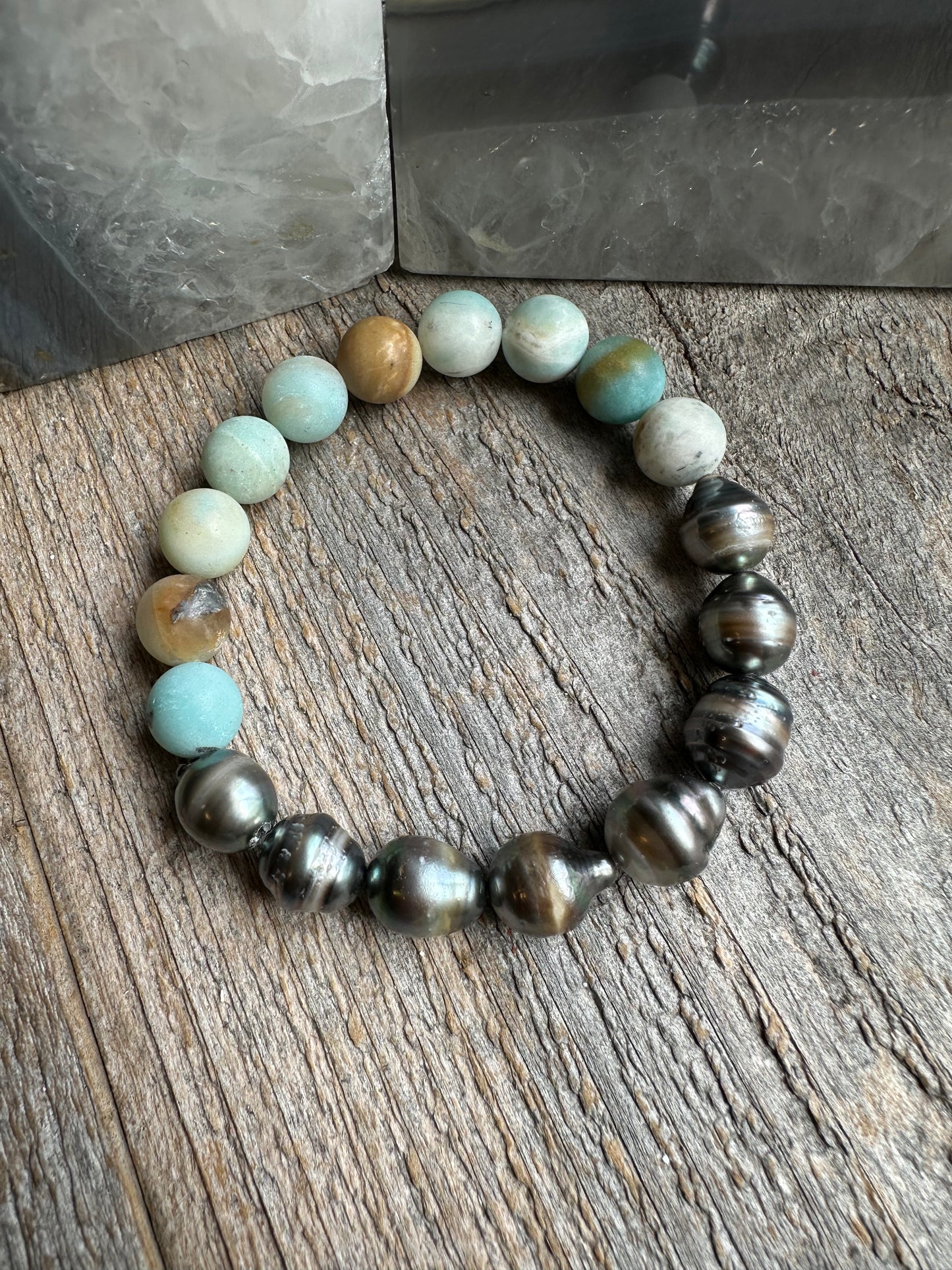 Ocean Current Amazonite and Tahitian Pearl Bracelet