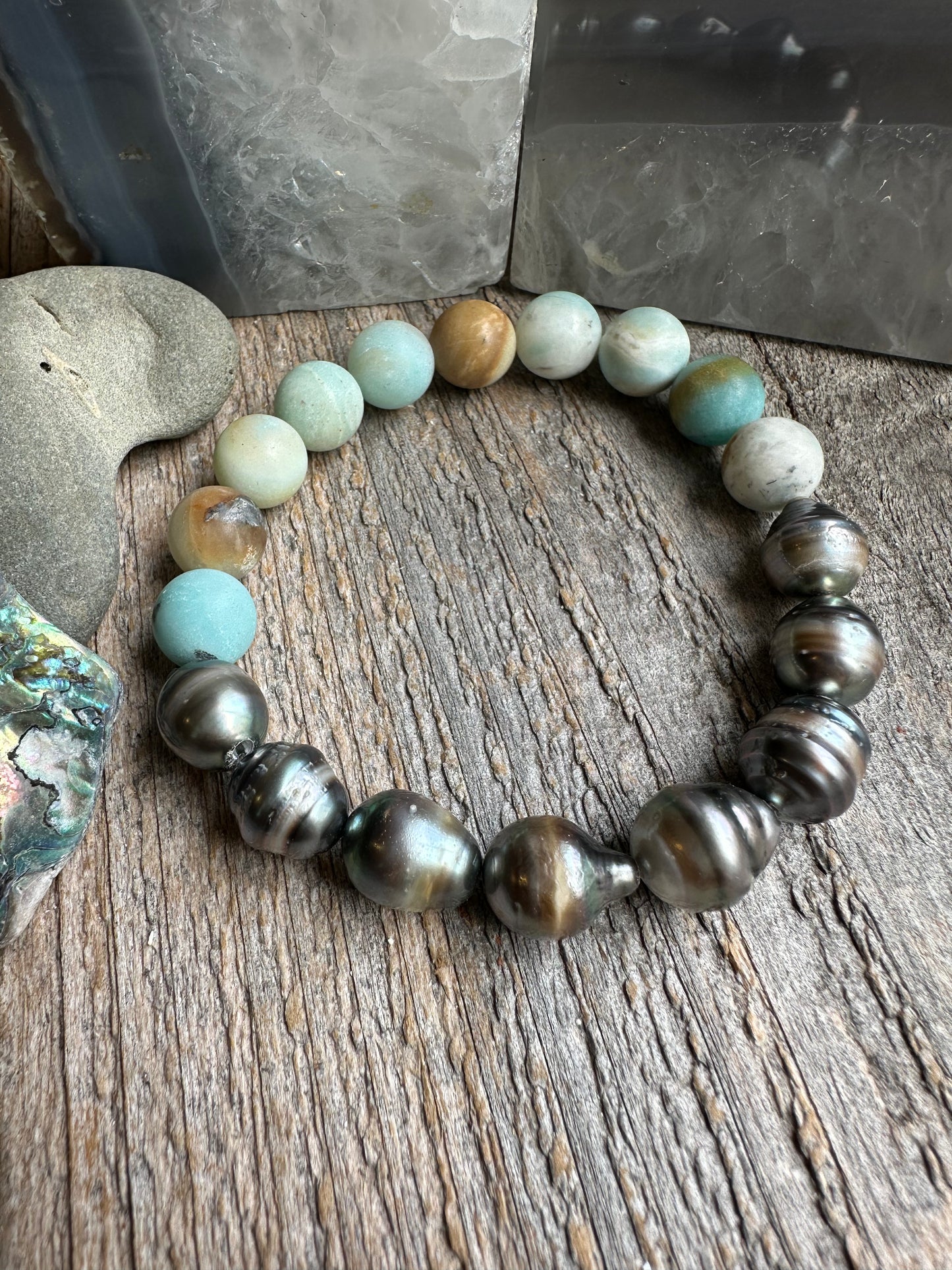 Ocean Current Amazonite and Tahitian Pearl Bracelet