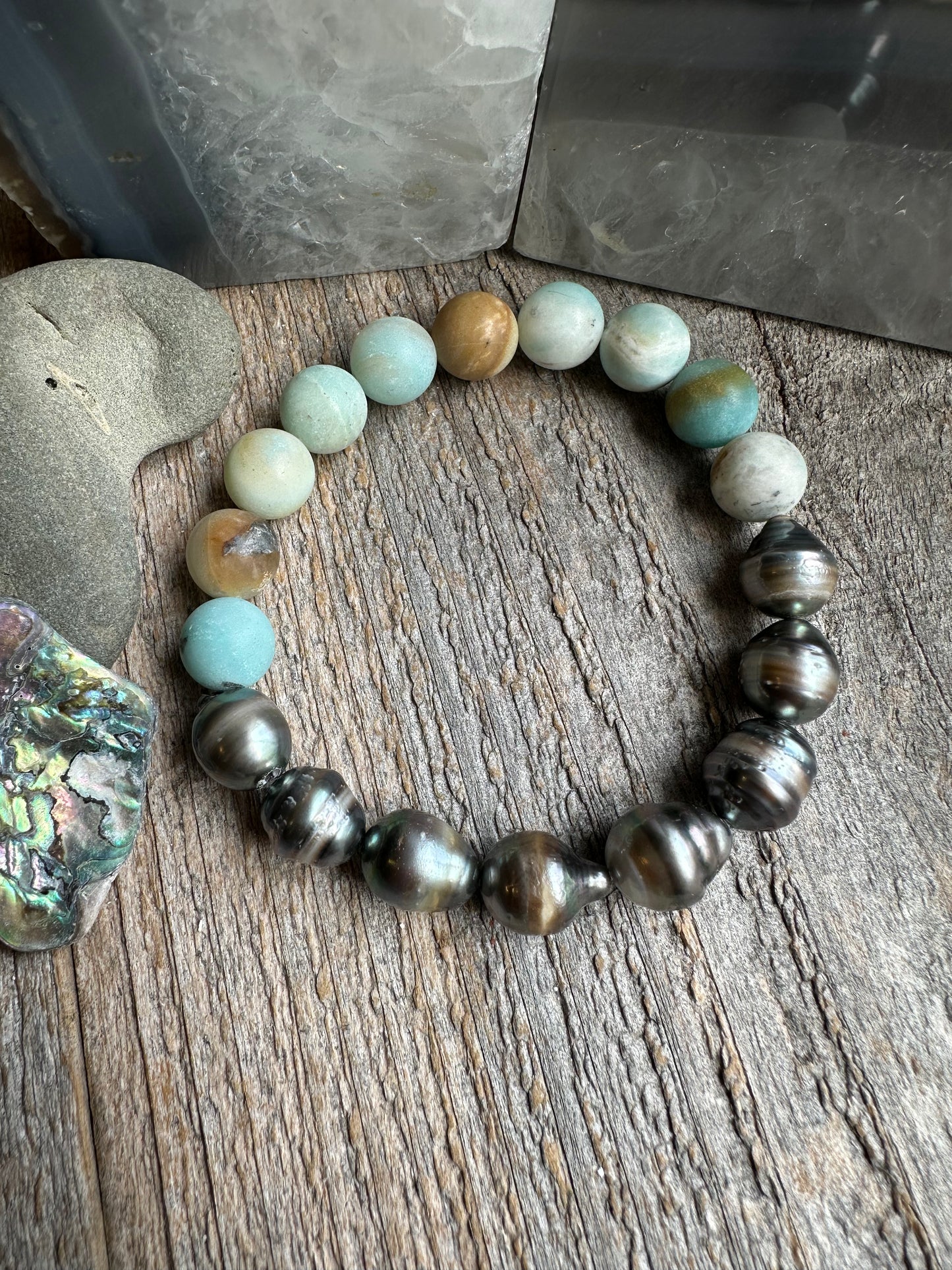 Ocean Current Amazonite and Tahitian Pearl Bracelet