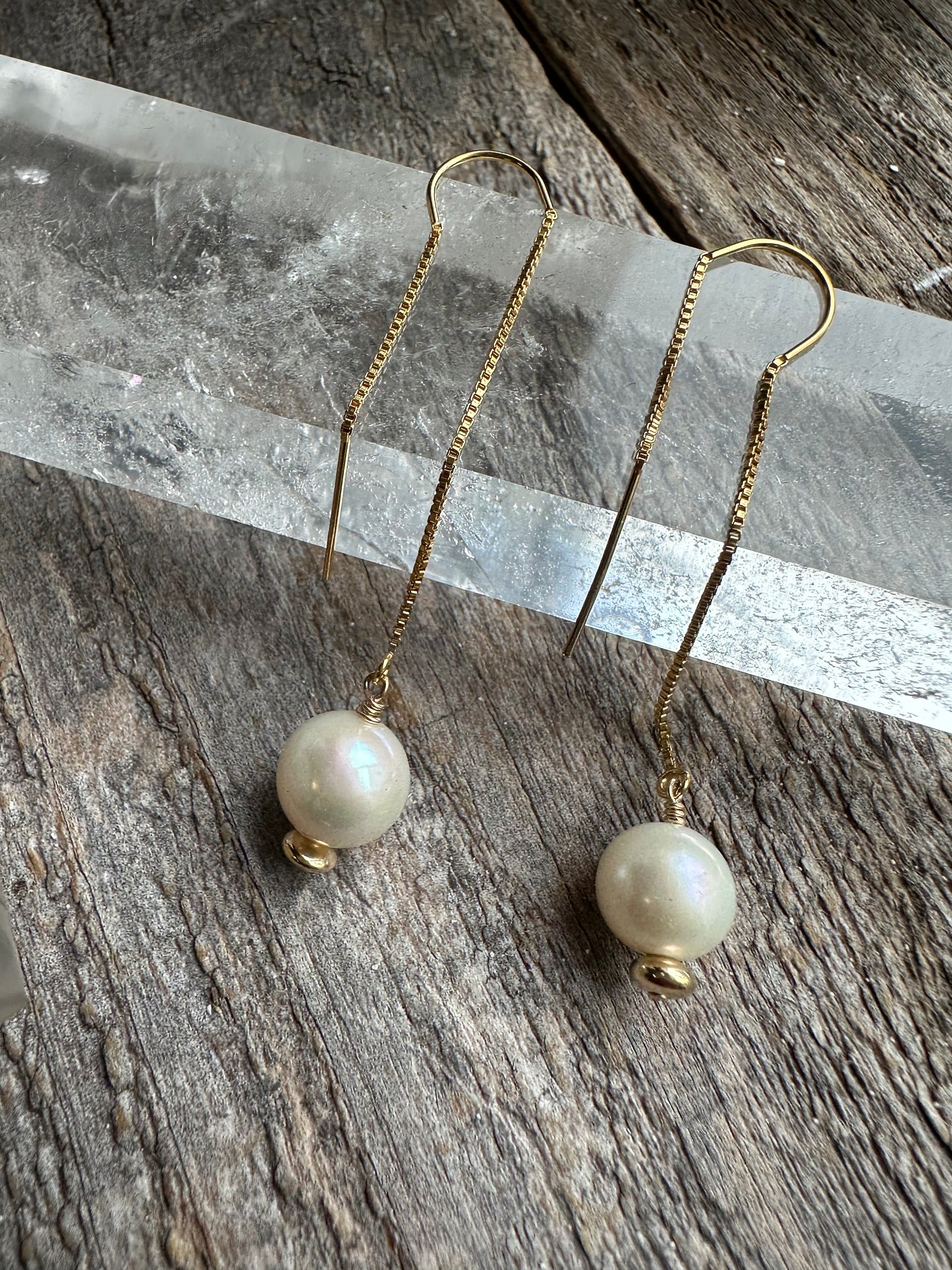 Moon Current White Tahitian Pearl Threader Earrings