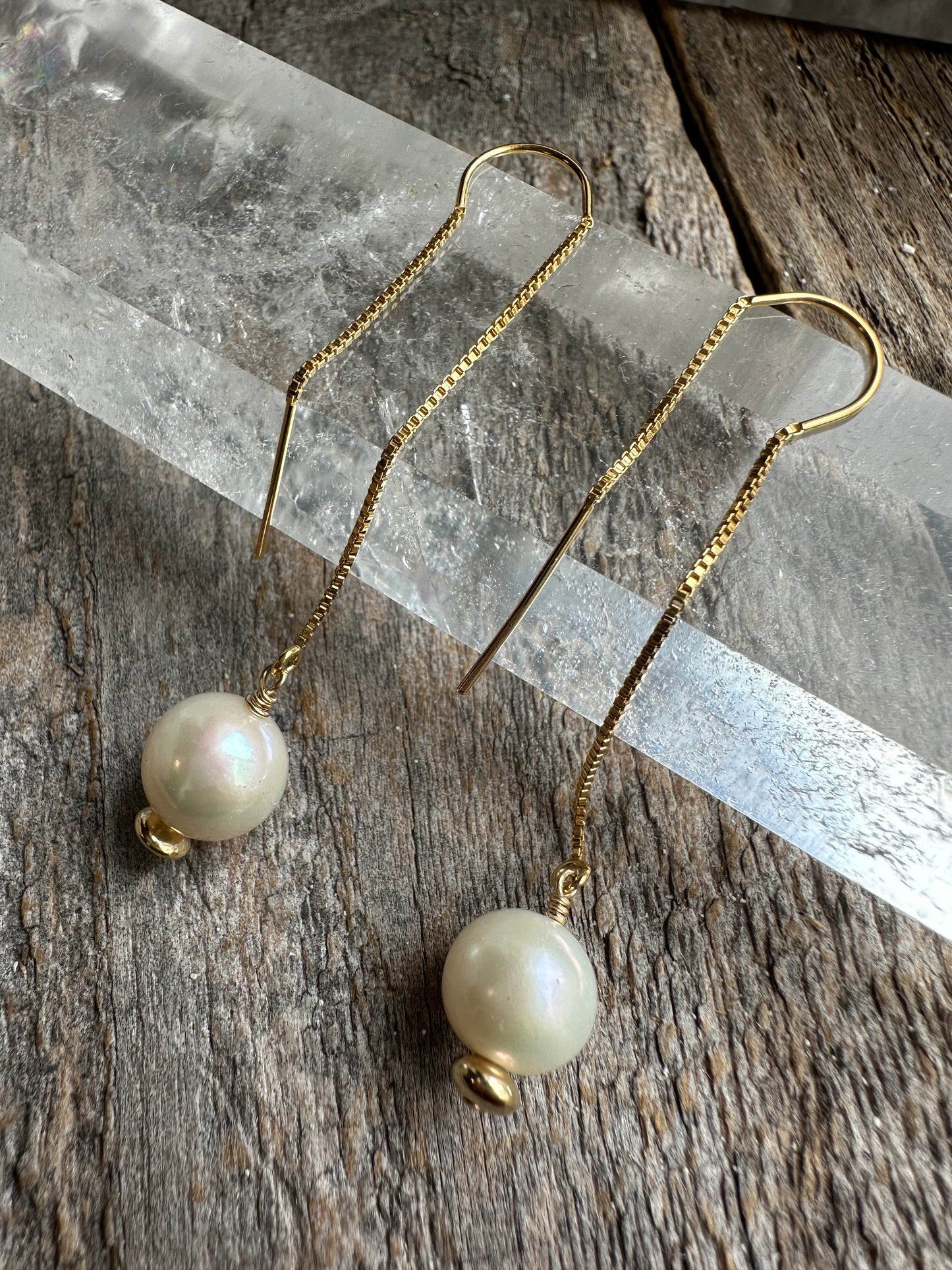 Moon Current White Tahitian Pearl Threader Earrings