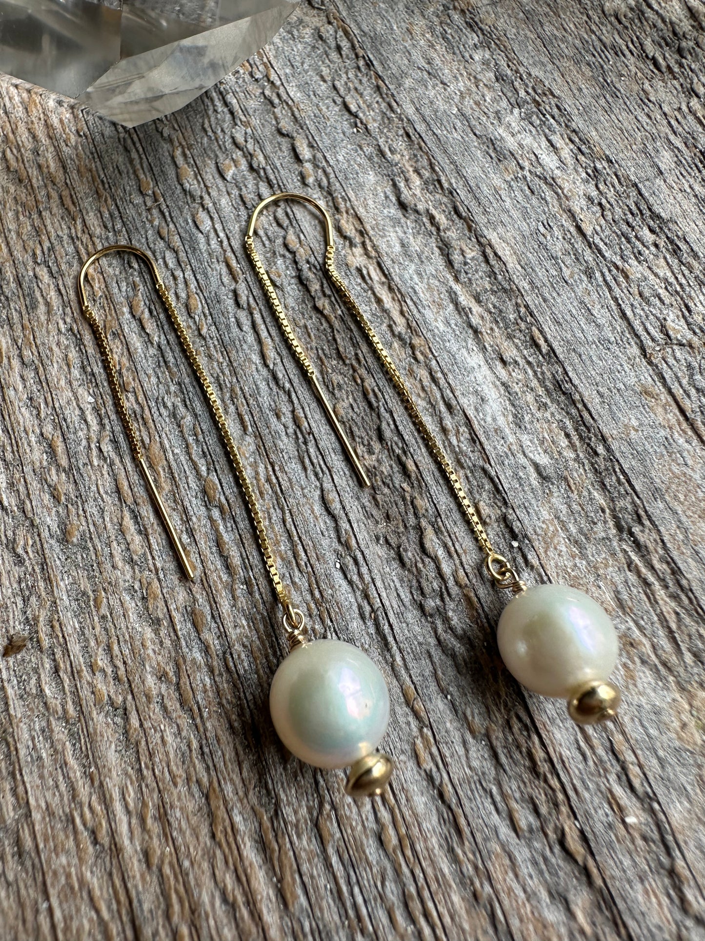 Moon Current White Tahitian Pearl Threader Earrings