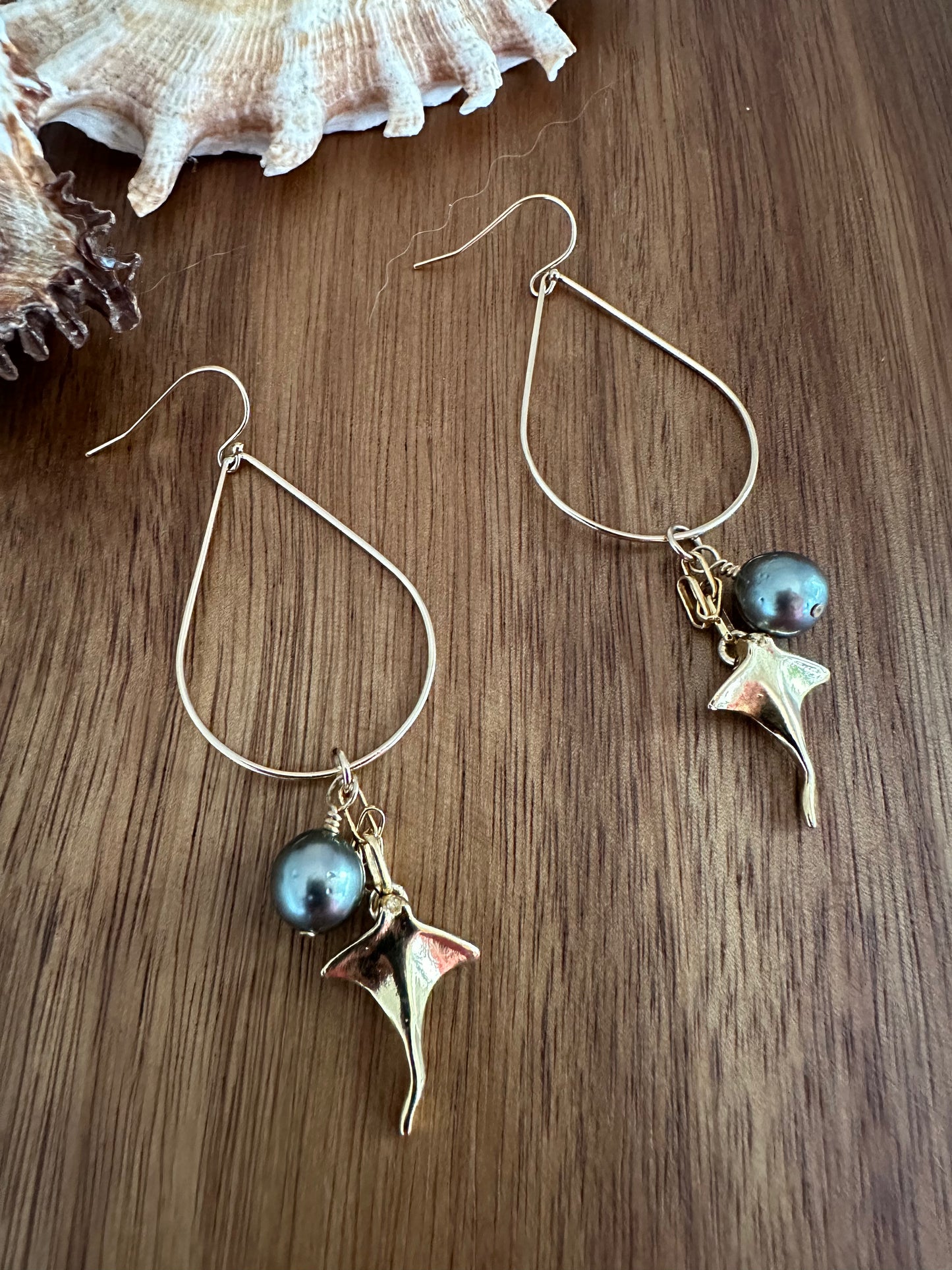 Ray of Guidance: Tahitian Pearl and Sting Ray Earrings