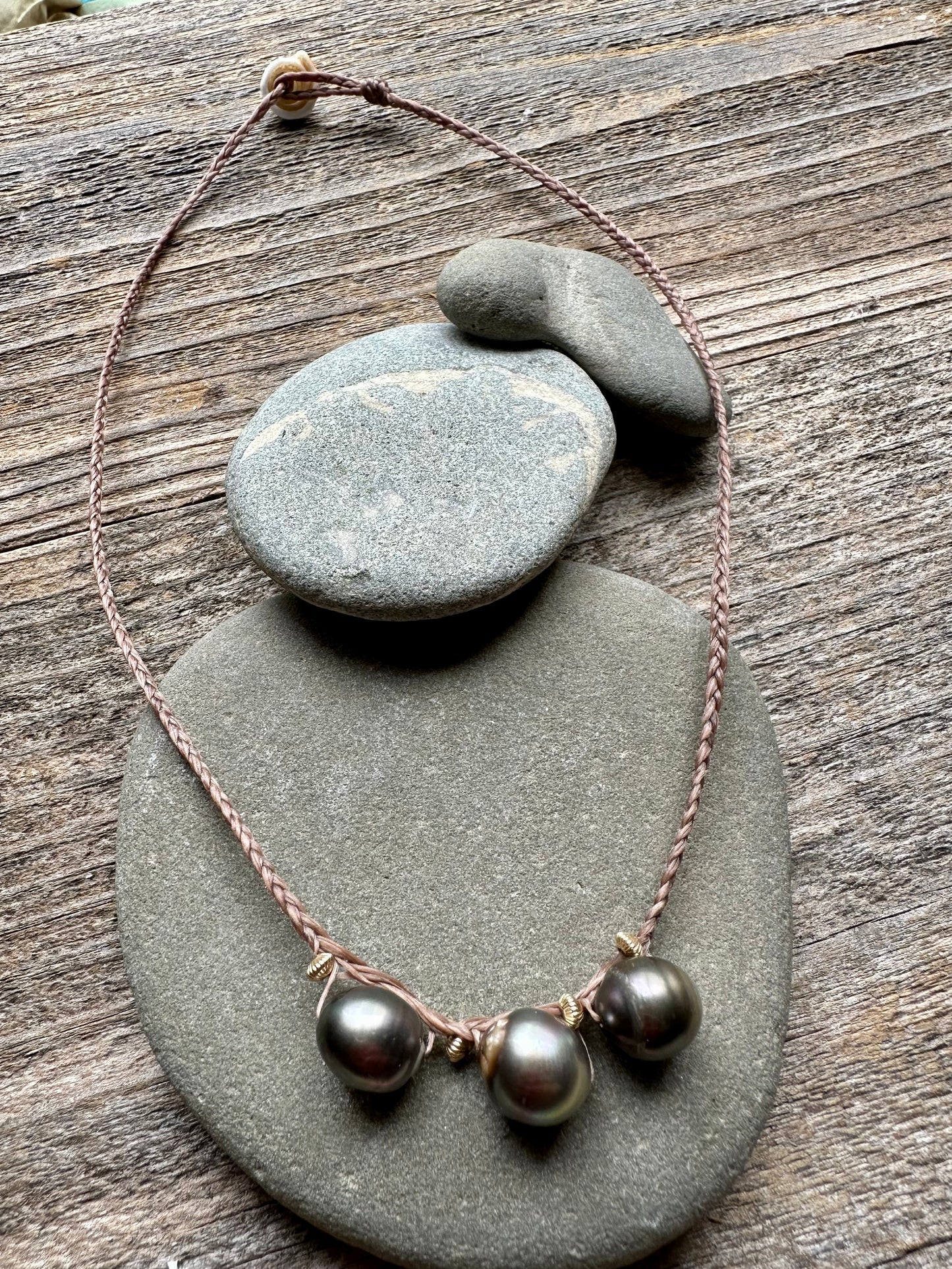 Drift Woven Necklace — Triple Tahitian Pearl Necklace 17"
