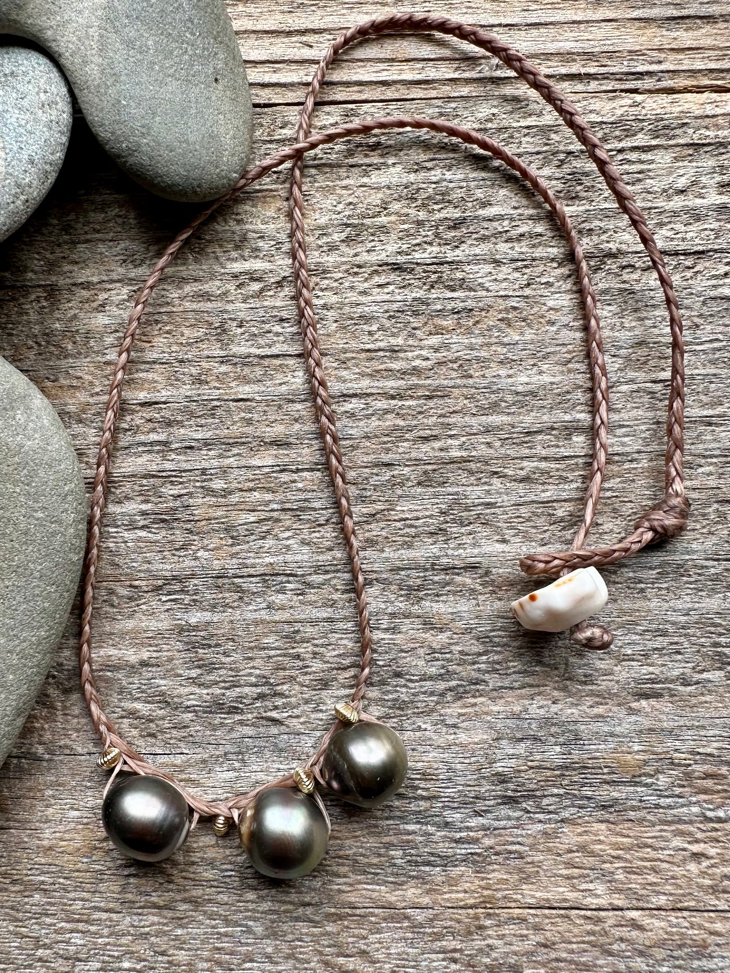 Drift Woven Necklace — Triple Tahitian Pearl Necklace 17"