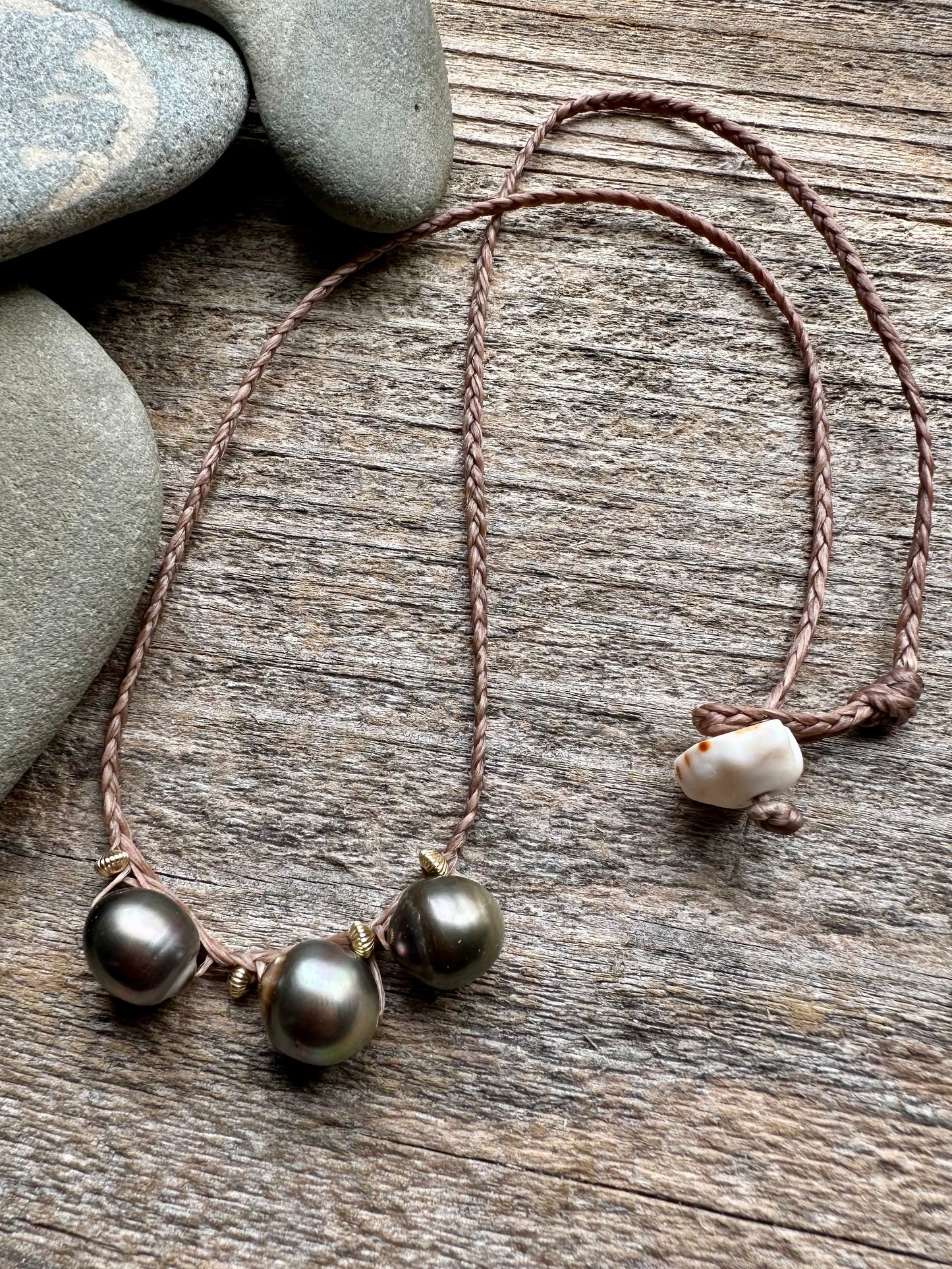 Drift Woven Necklace — Triple Tahitian Pearl Necklace 17"
