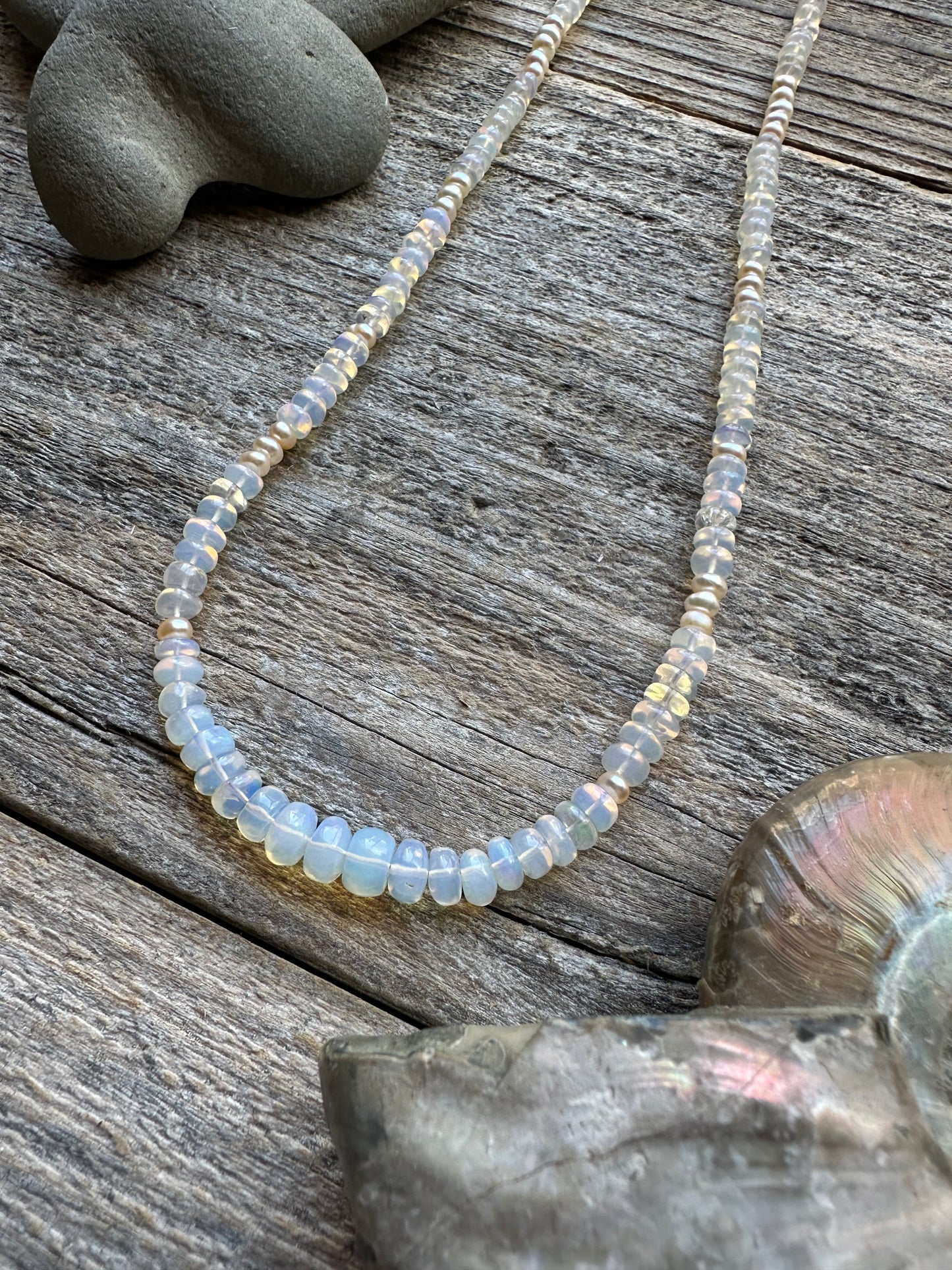 Moonwater Necklace Opal & Seed Pearl 19" Necklace