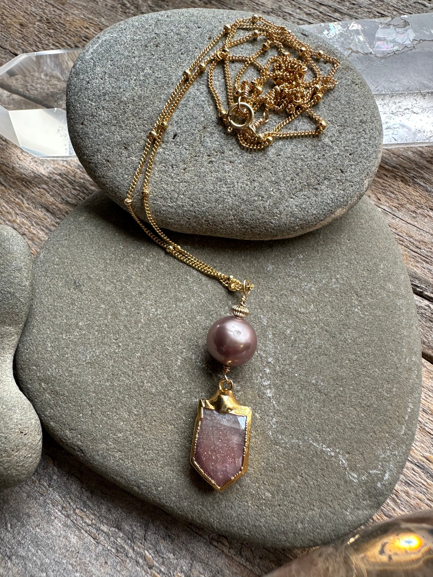 Roseguard Edison Pearl and Aura Quartz Necklace