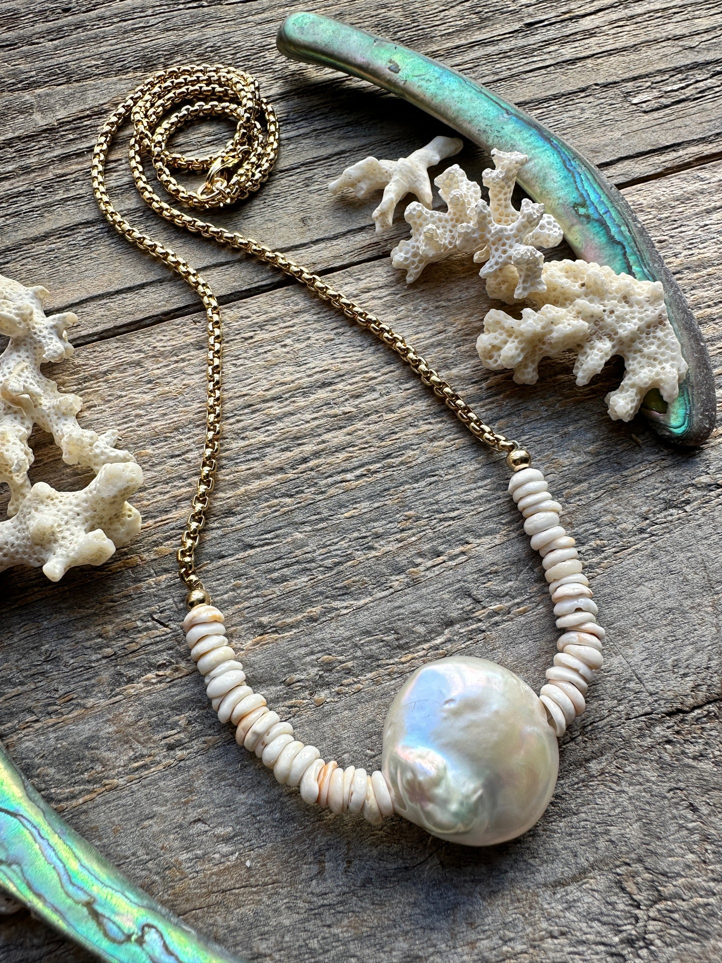 Moon Pearl + Puka Shore Bar 27" Necklace