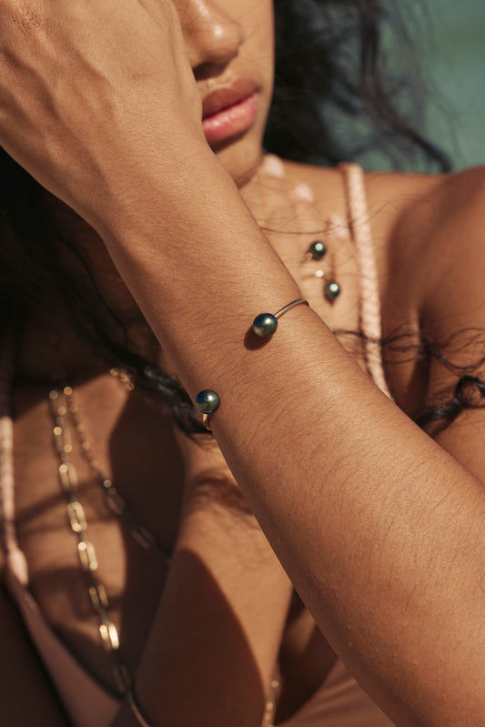 Twin Tides: Tahitian Pearl Duo Cuff Bracelet